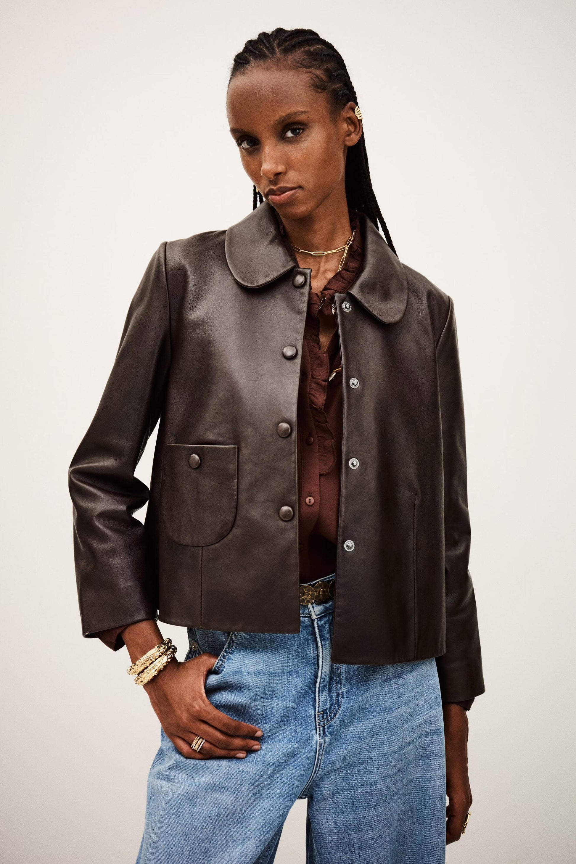 ba&sh Peter Pan Collar Jacket Milos Brown