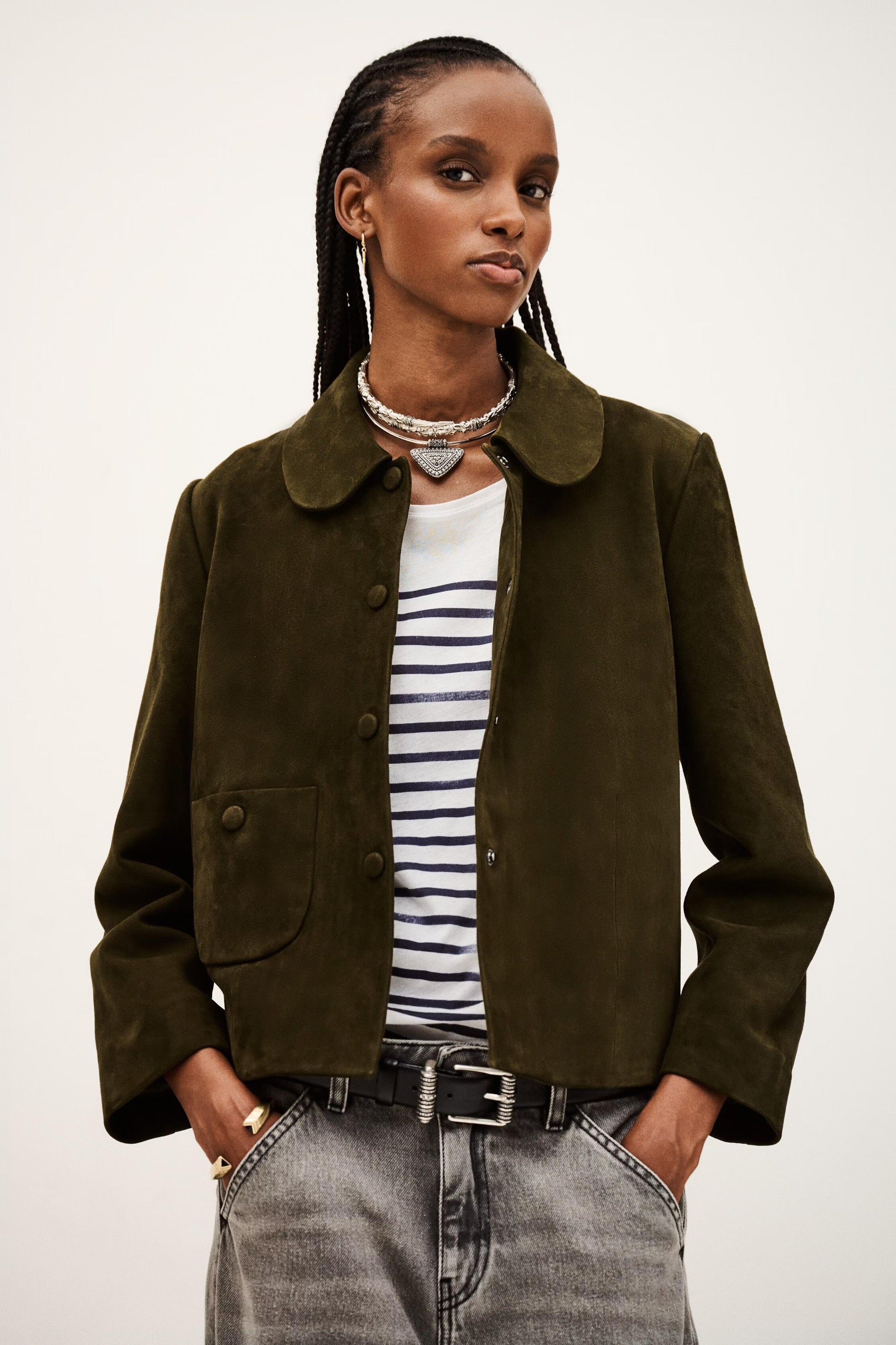 ba&sh Straight-Cut Jacket Milas Green