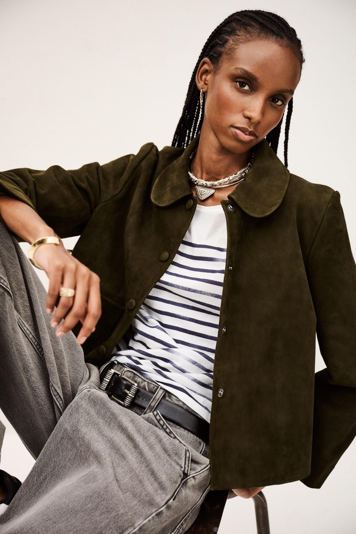 ba&sh Straight-Cut Jacket Milas Green