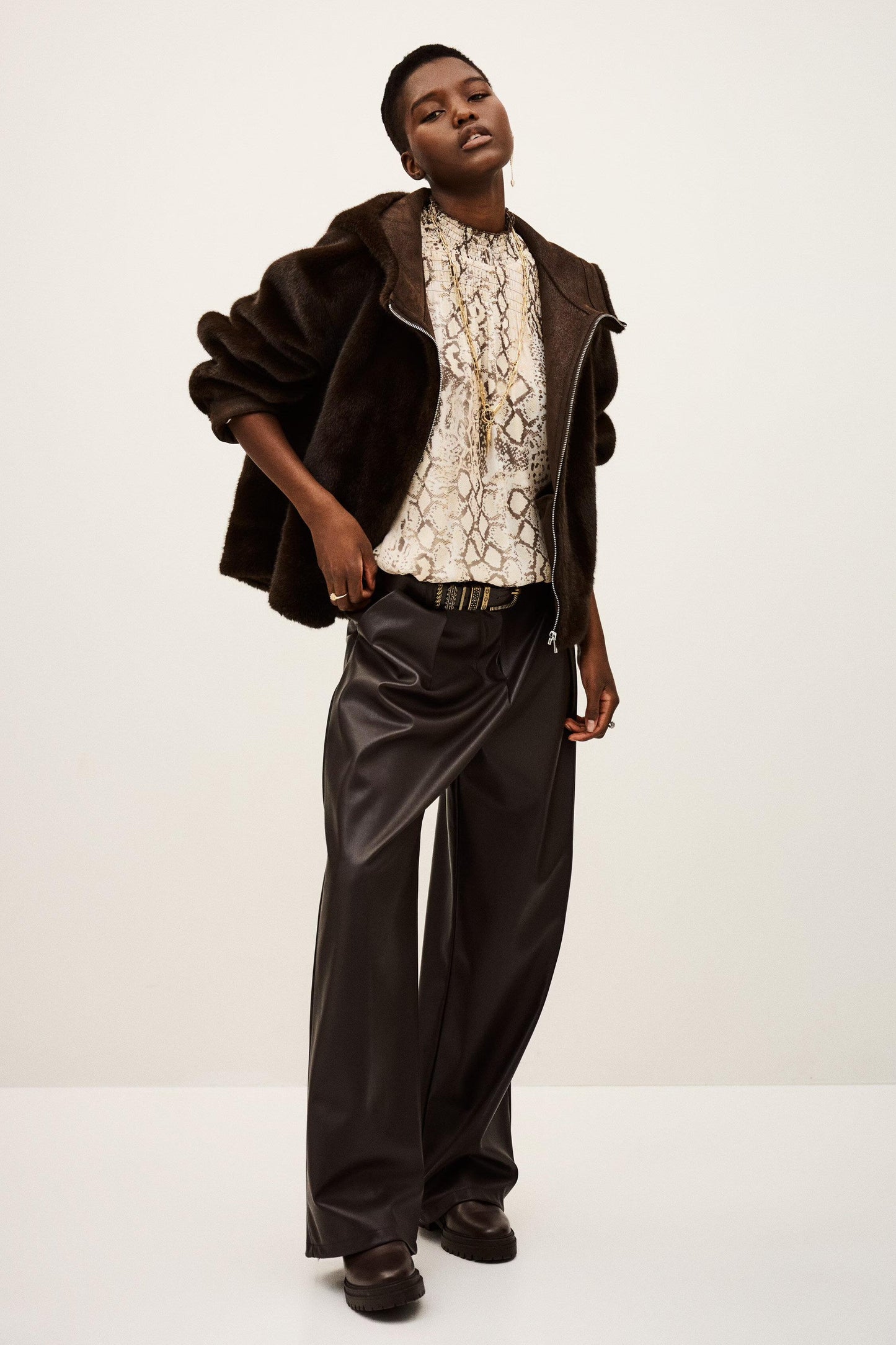 ba&sh Faux Fur Coat Pandy Brown