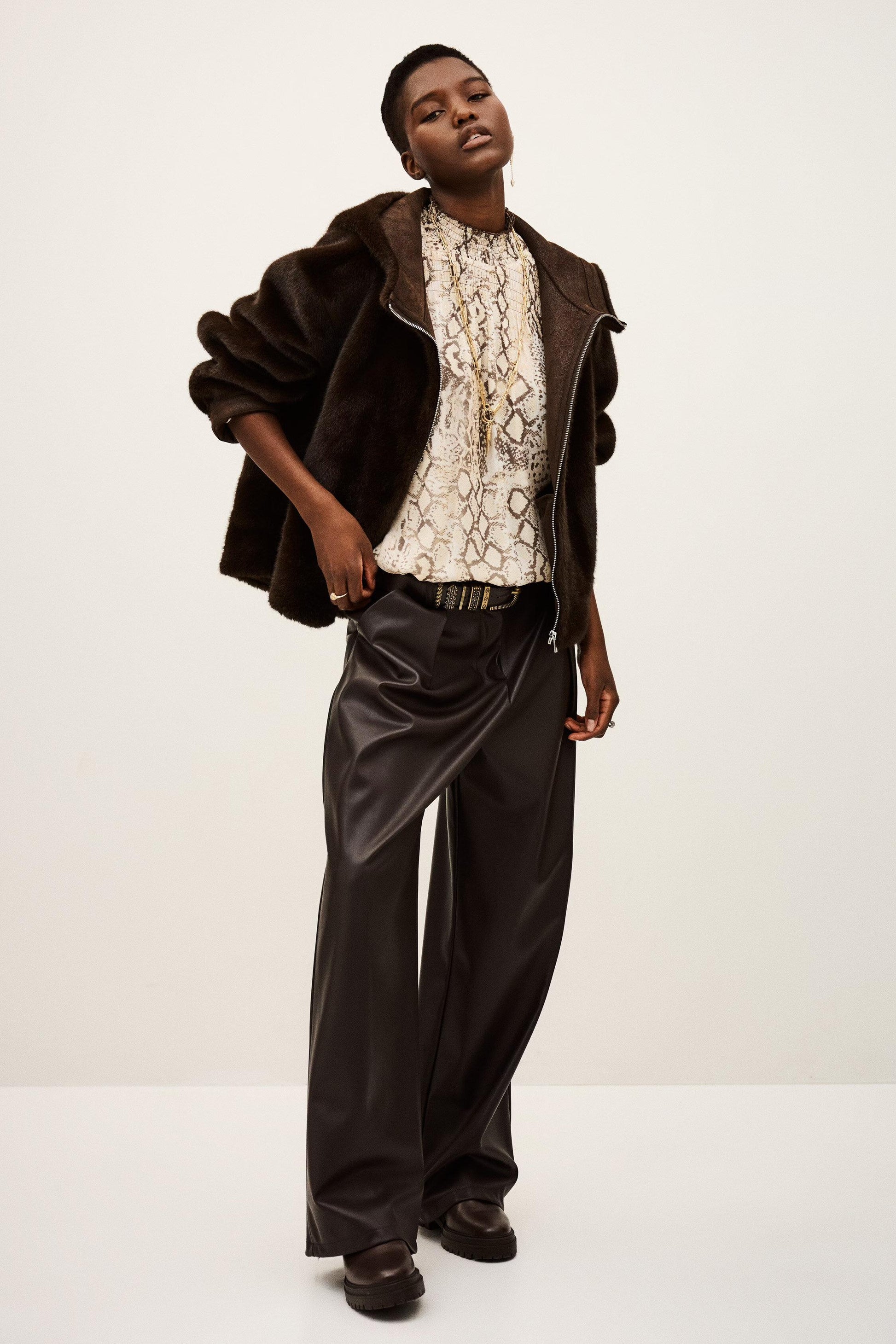 ba&sh Faux Fur Coat Pandy Brown