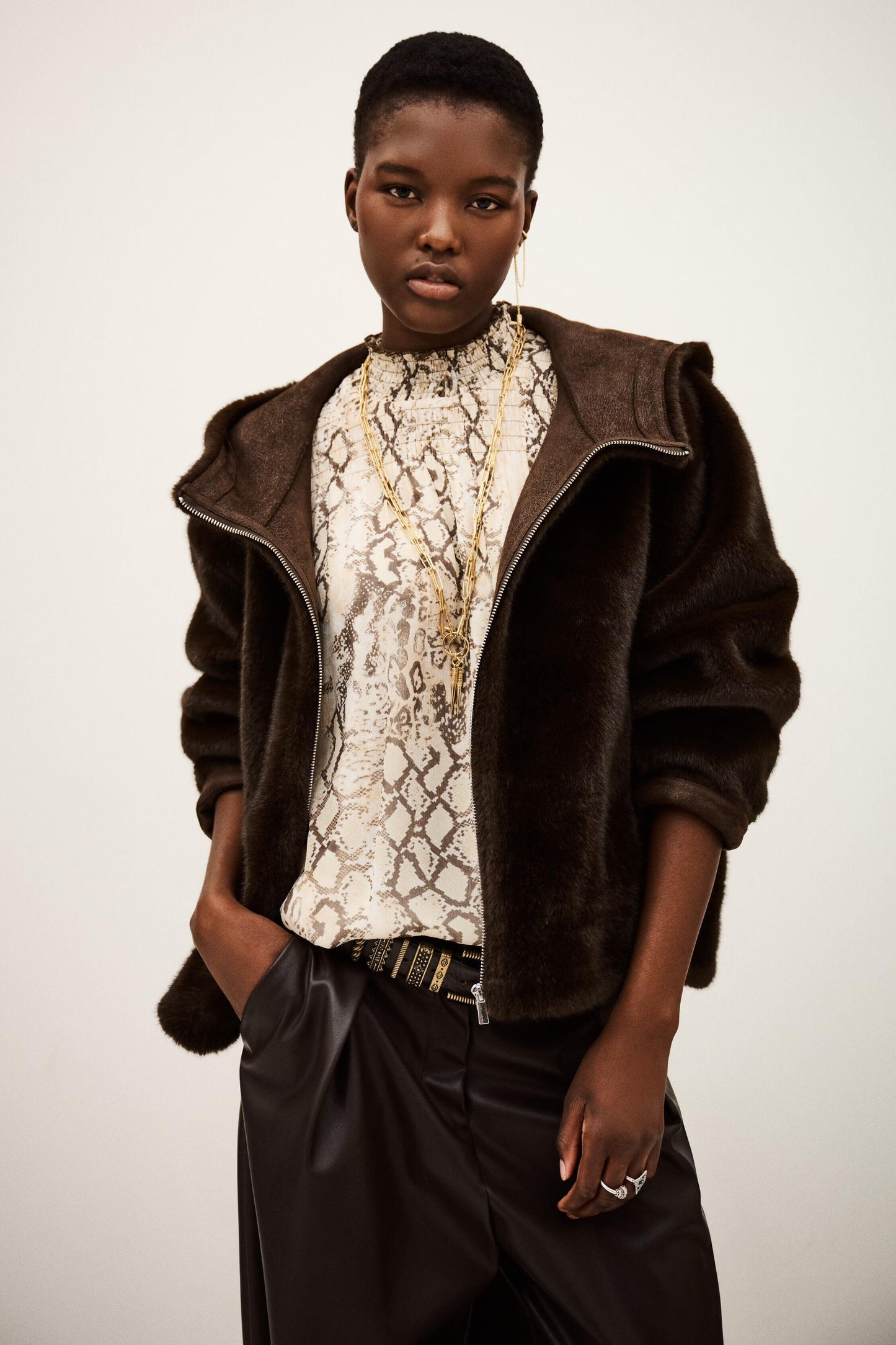 ba&sh Faux Fur Coat Pandy Brown