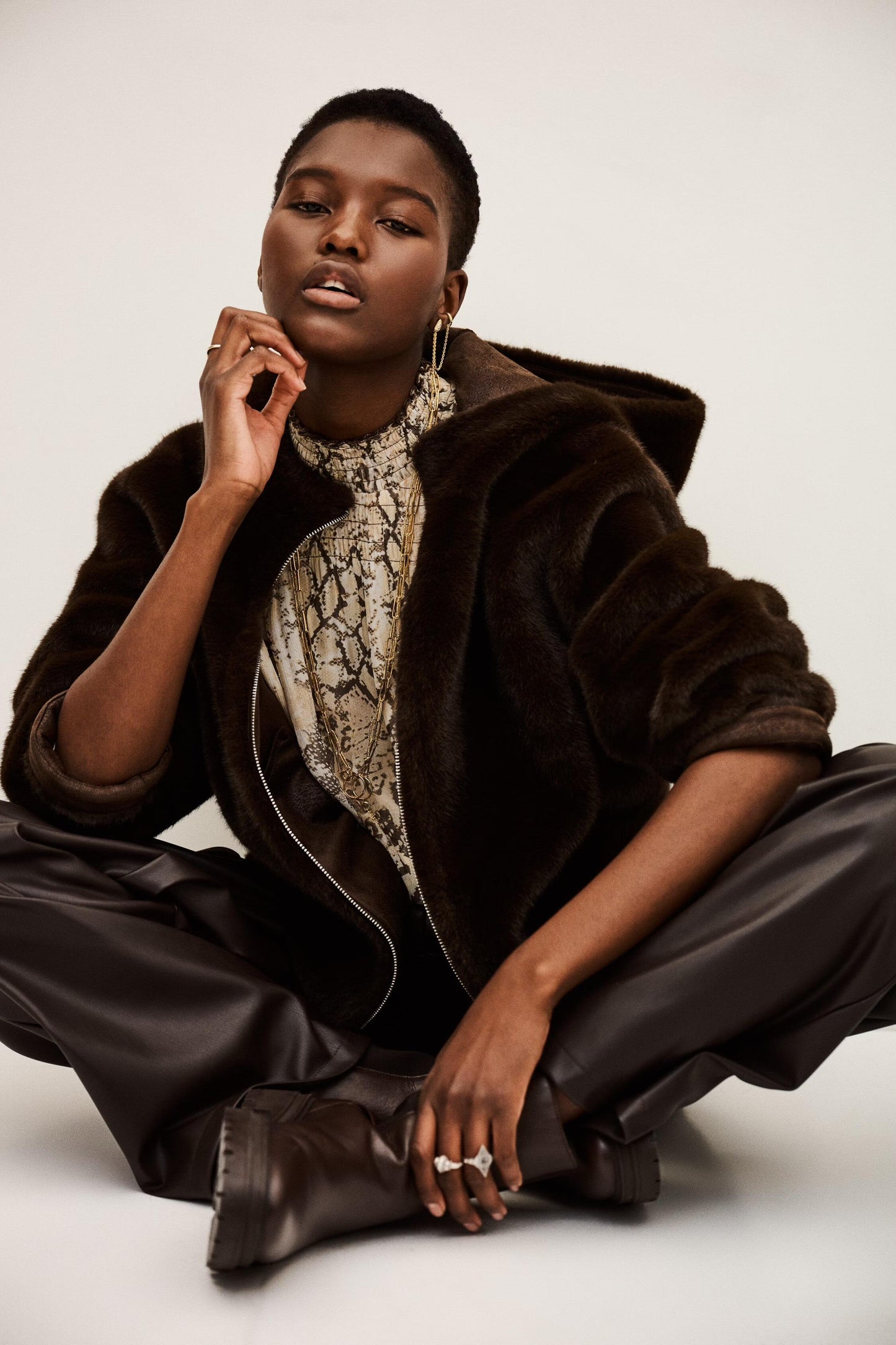 ba&sh Faux Fur Coat Pandy Brown