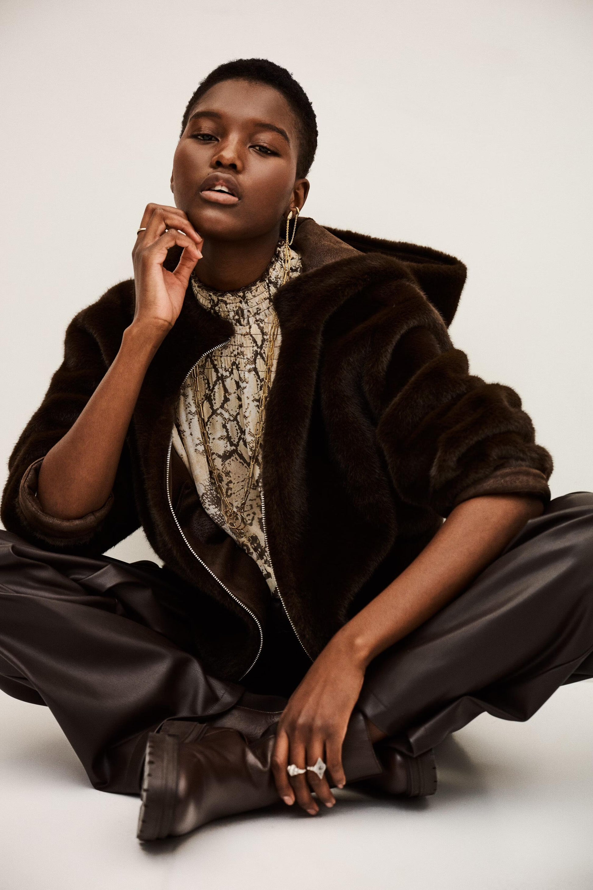 ba&sh Faux Fur Coat Pandy Brown