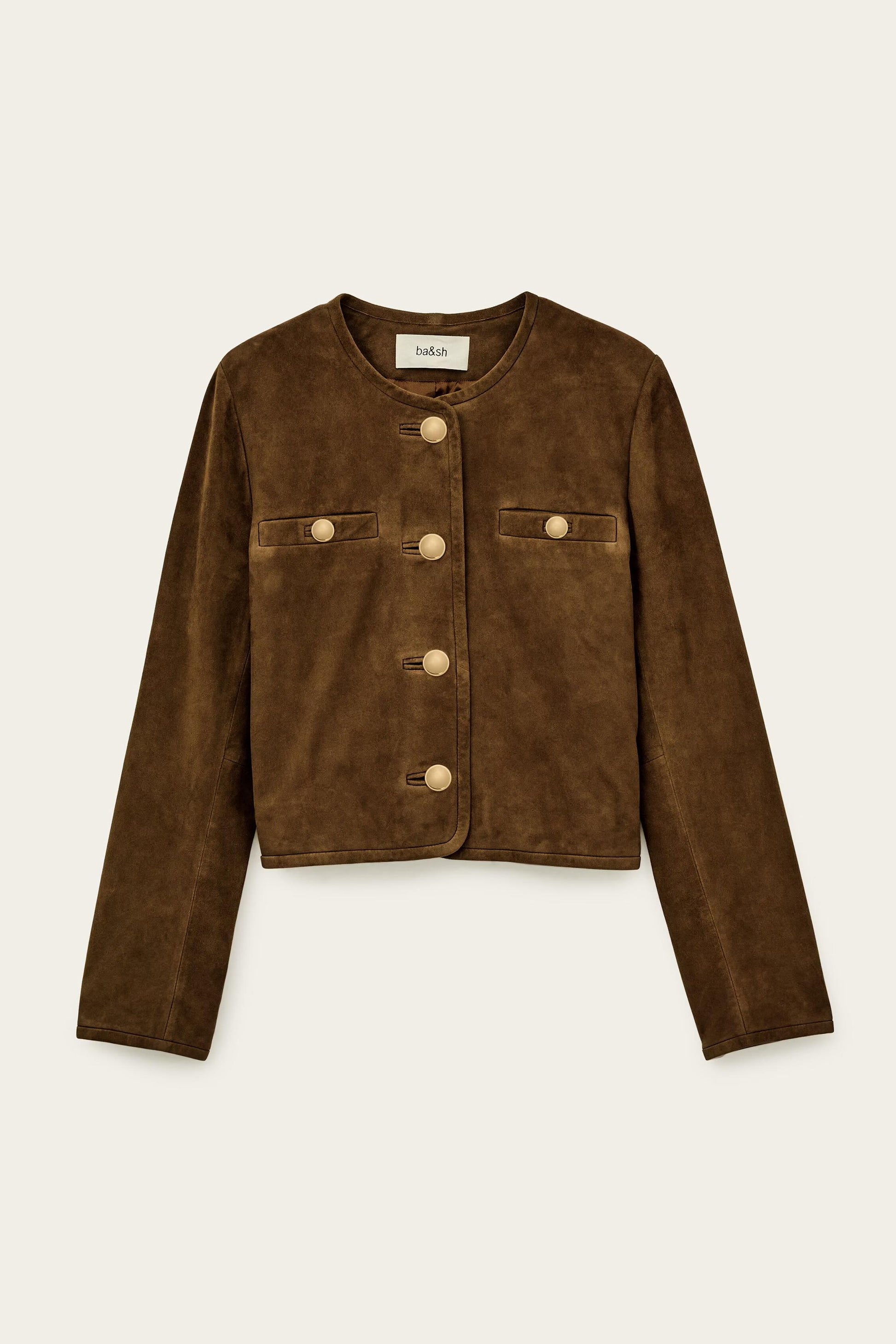 ba&sh Cropped Suede Jacket Mella Brown