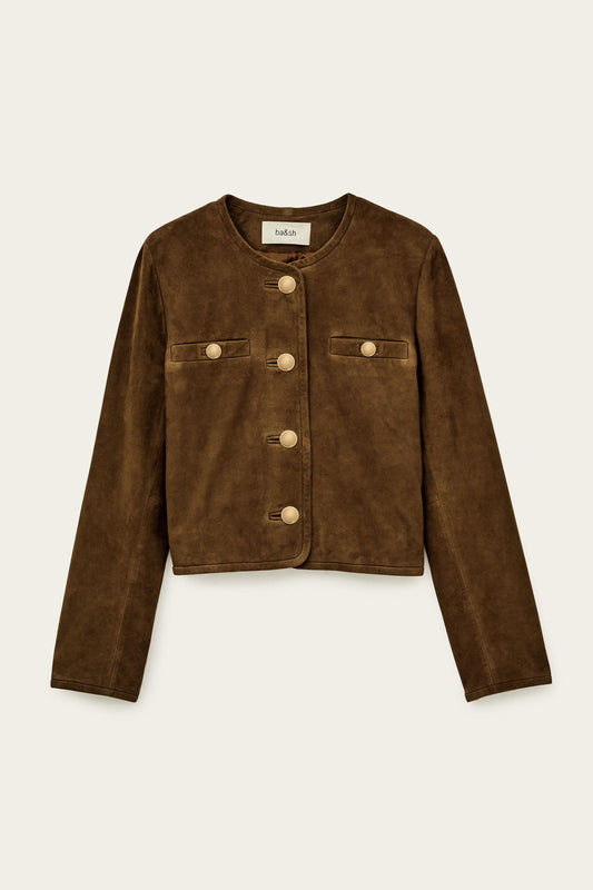 ba&sh Cropped Suede Jacket Mella Brown