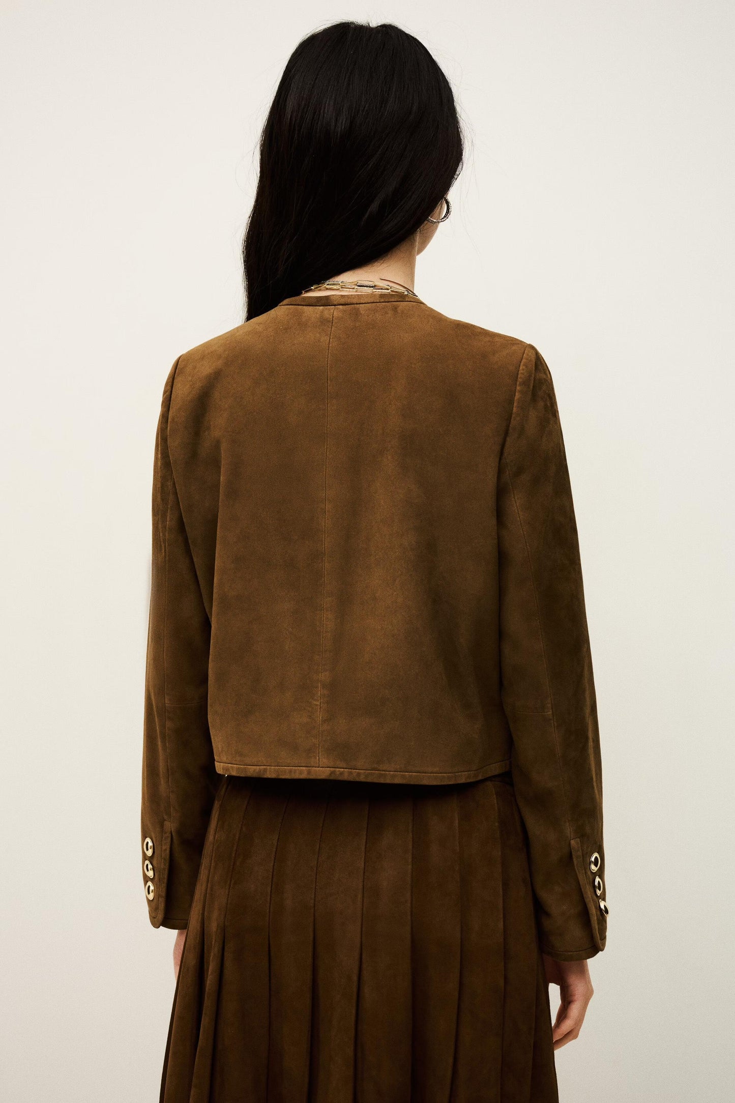 ba&sh Cropped Suede Jacket Mella Brown