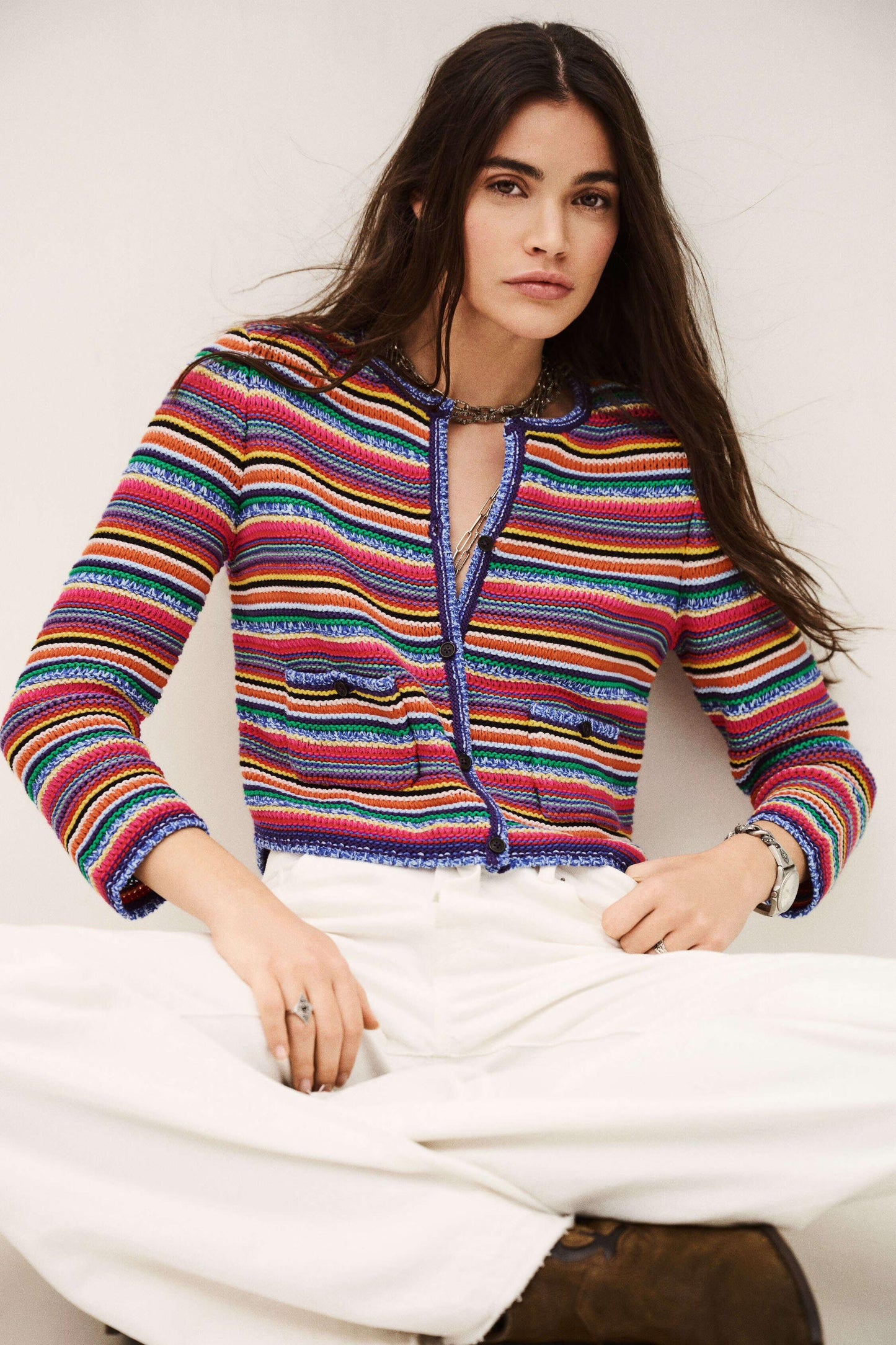ba&sh Round Striped Cardigan Fanny Multicolored