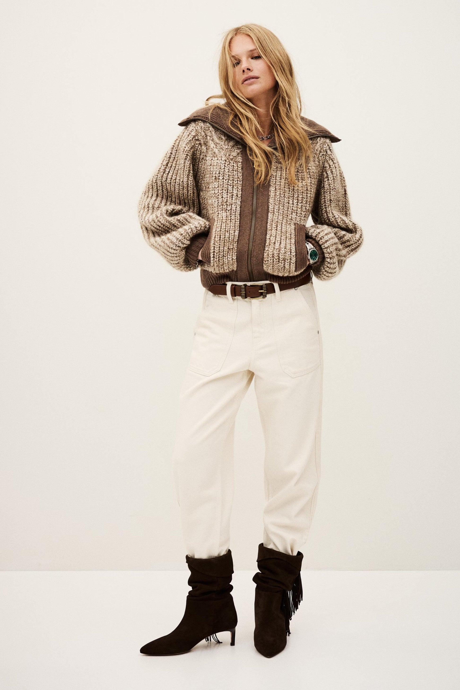 ba&sh Knitted Zip Cardigan Rabel Brown