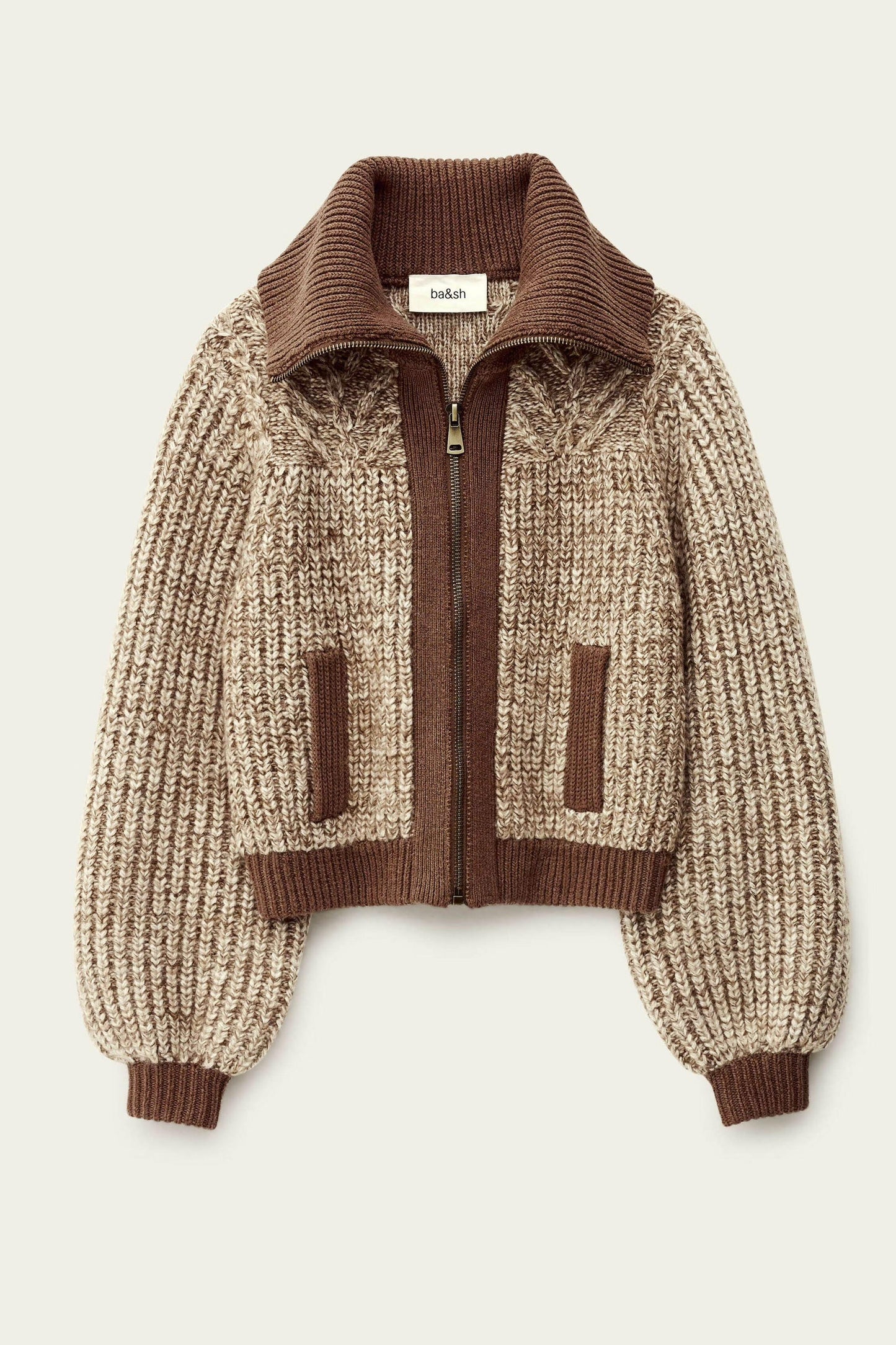 ba&sh Knitted Zip Cardigan Rabel Brown