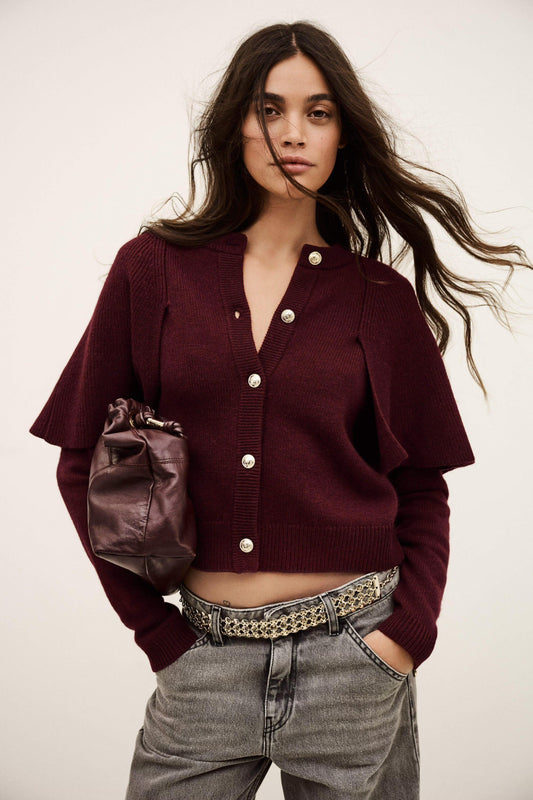 ba&sh Cropped Knit Cardigan Pegg Red