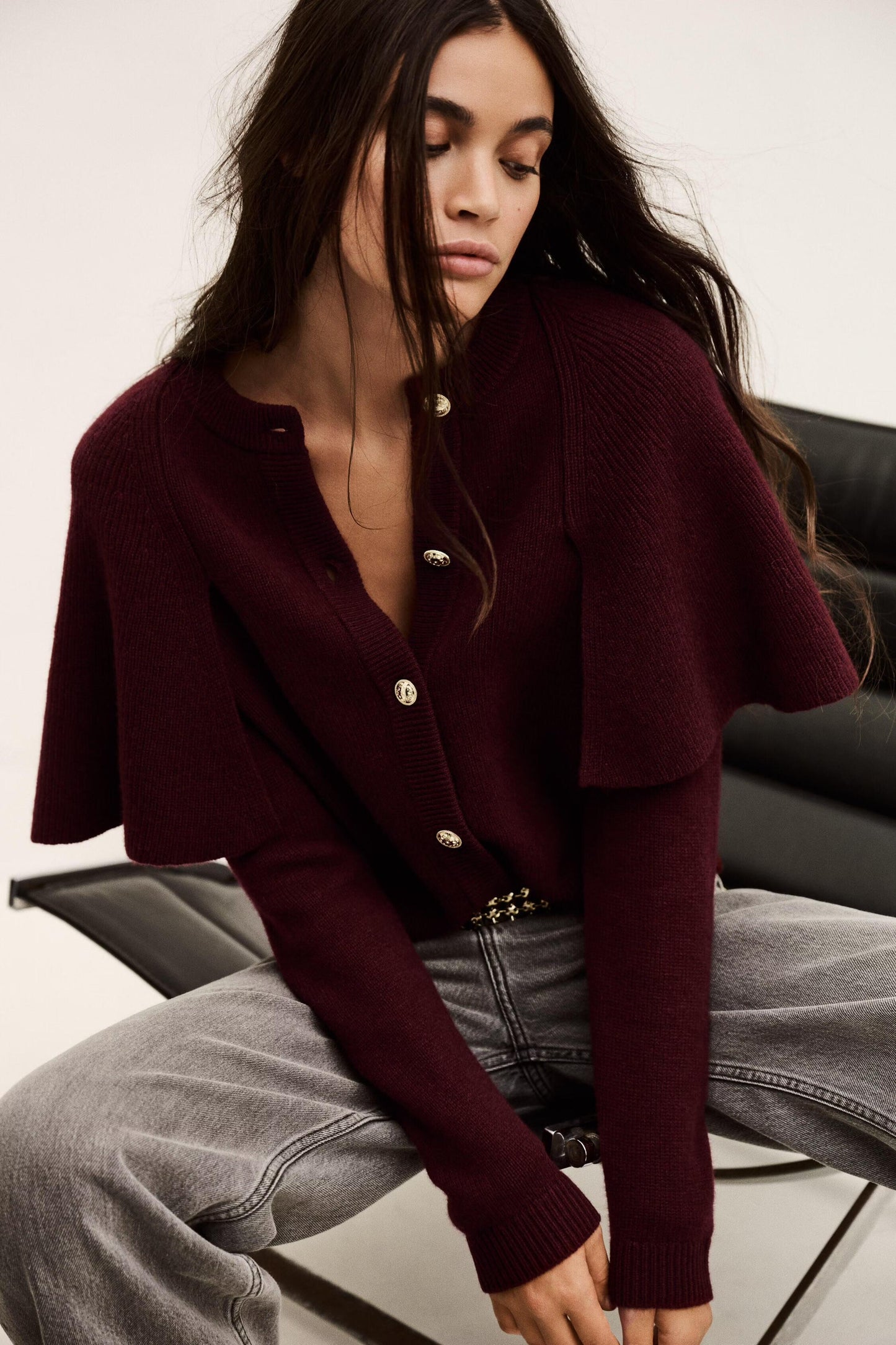 ba&sh Cropped Knit Cardigan Pegg Red