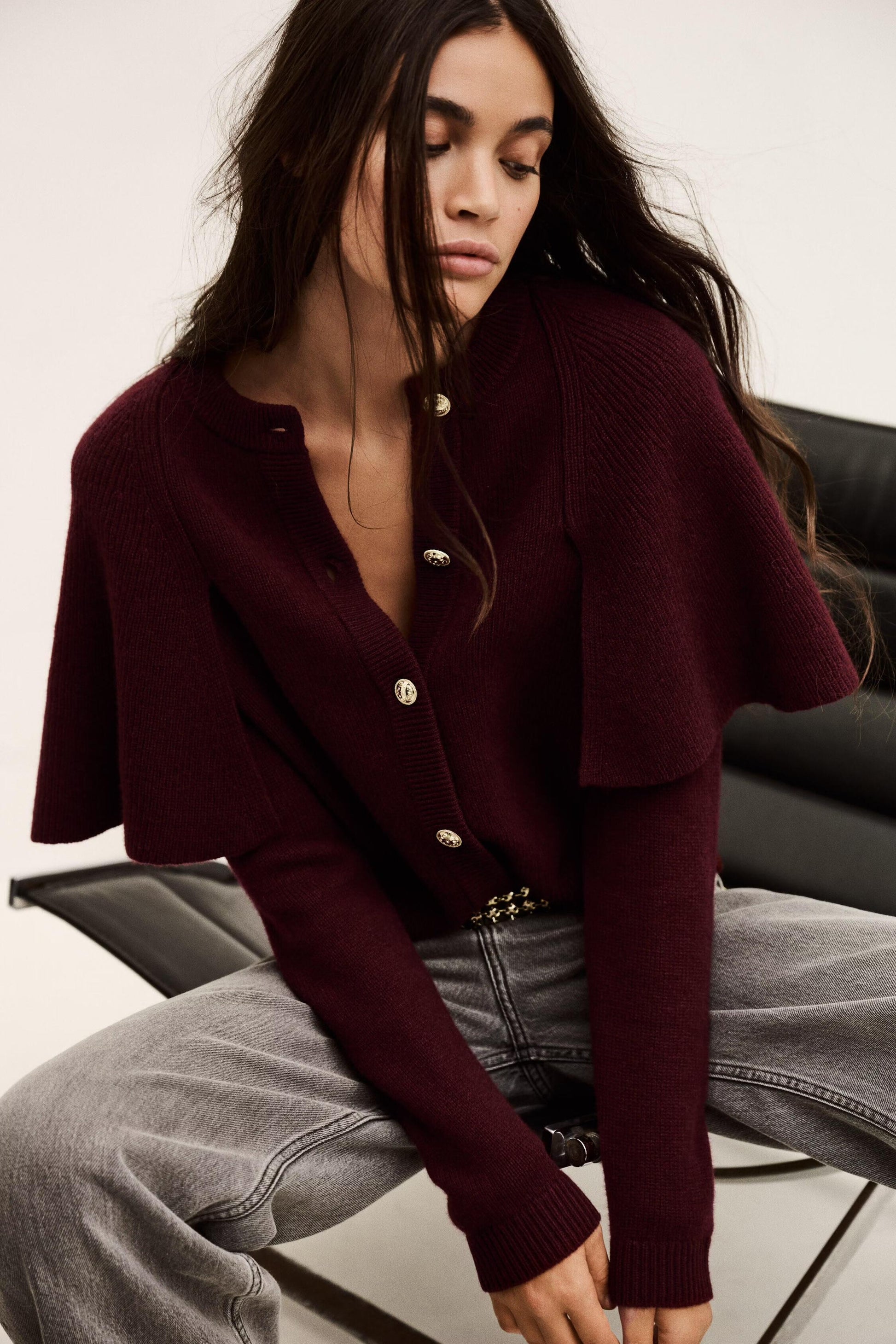 ba&sh Cropped Knit Cardigan Pegg Red