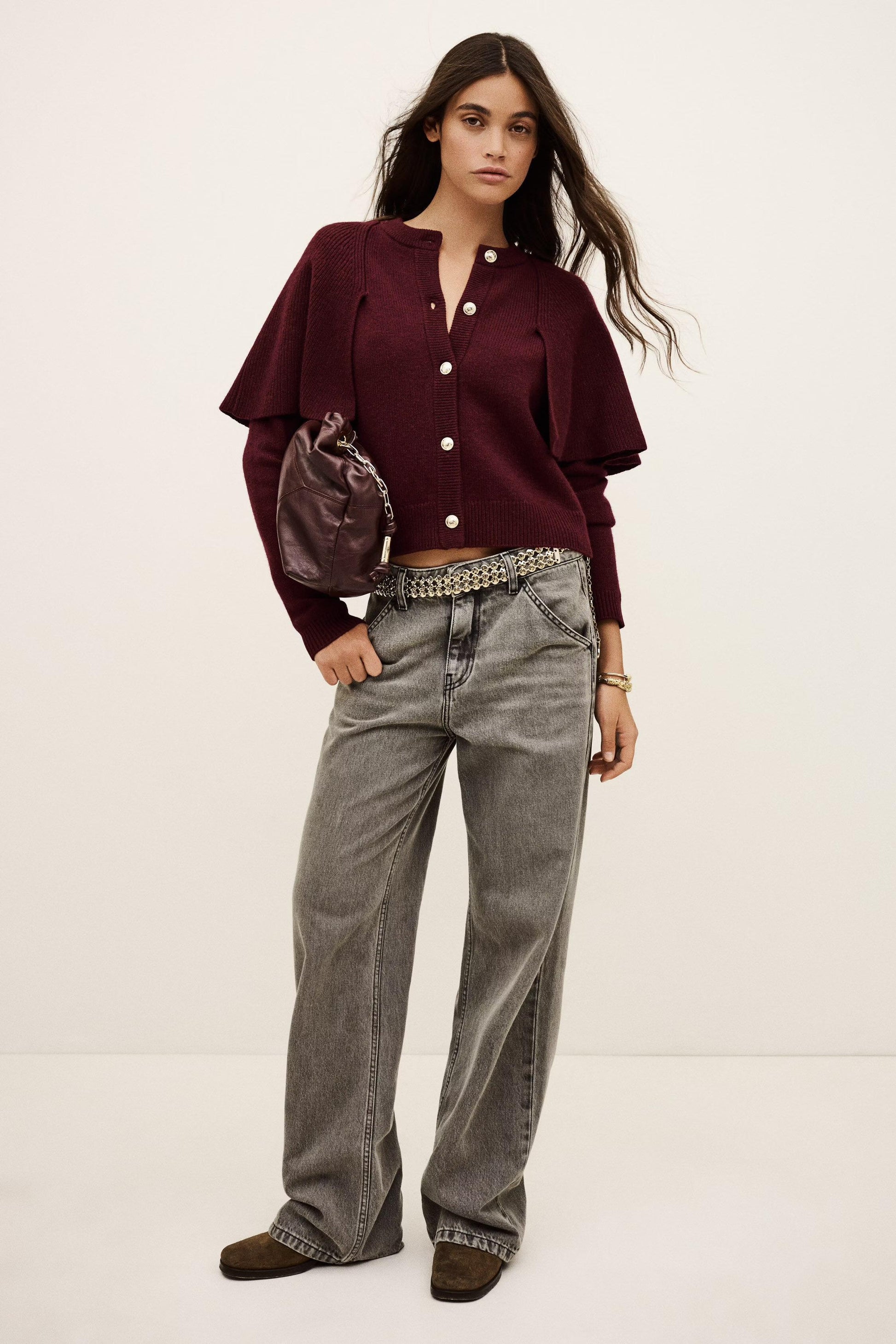 ba&sh Cropped Knit Cardigan Pegg Red