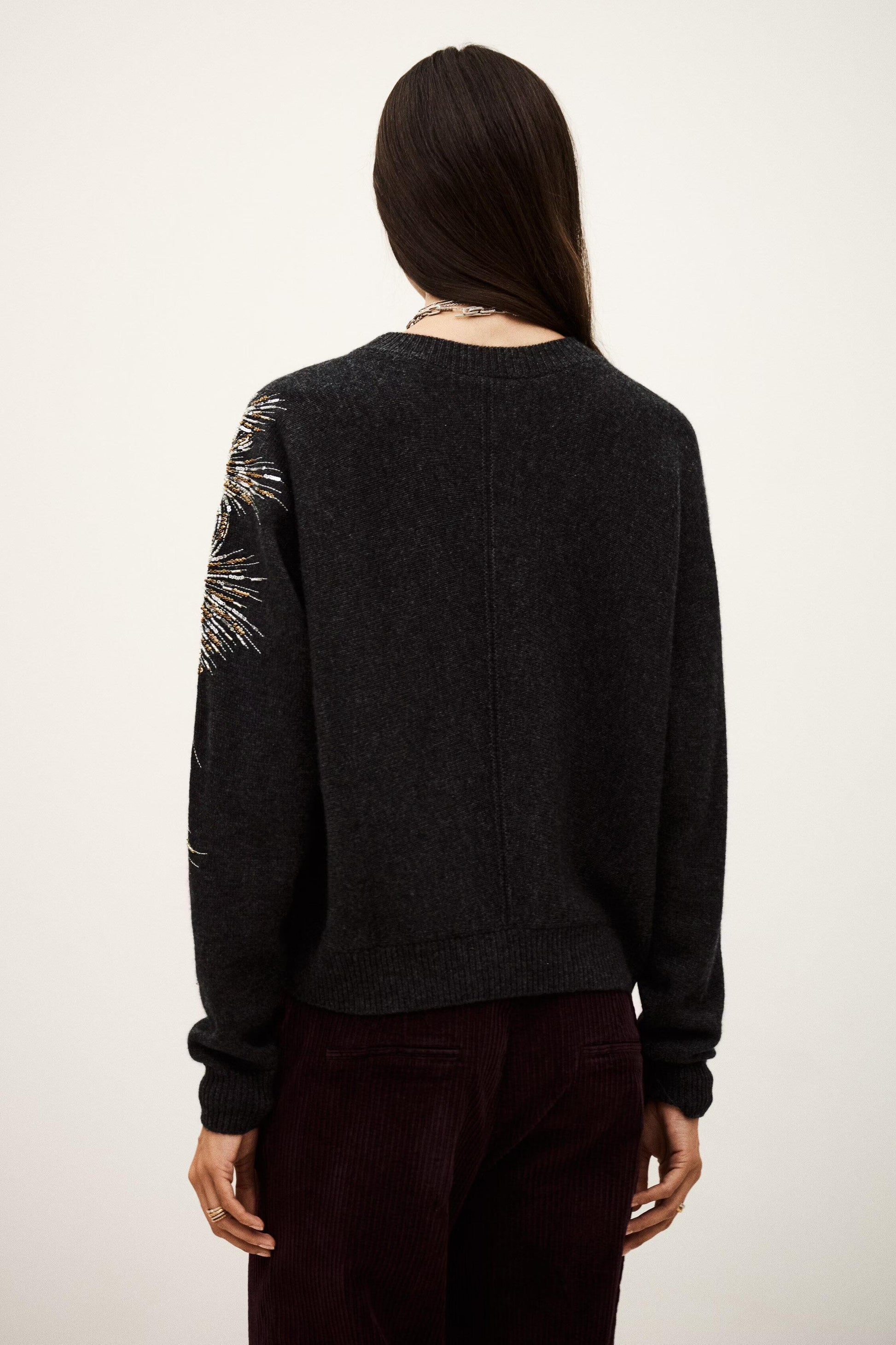 ba&sh Embroidered Knit Pullover Chor Gray