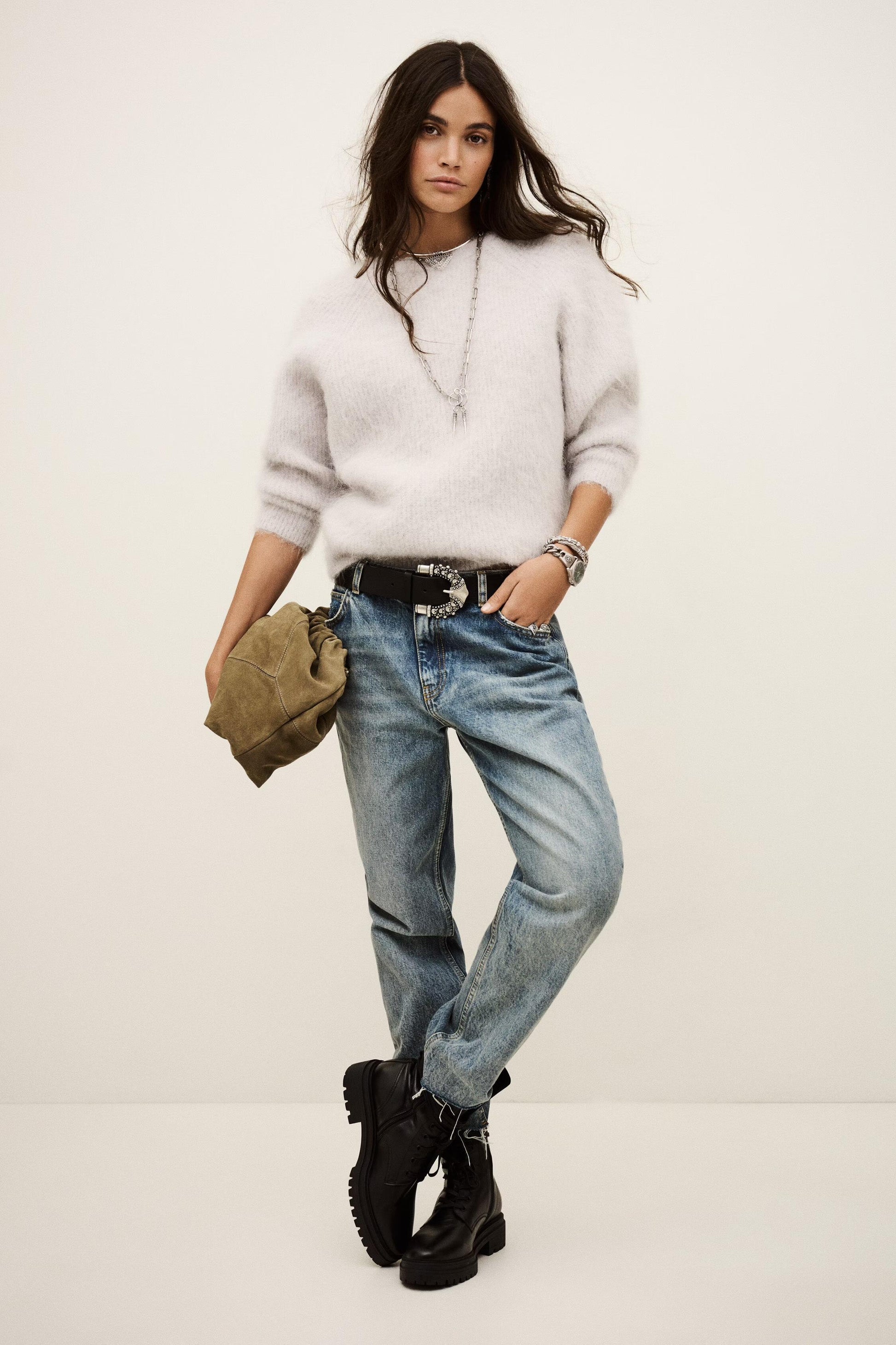 ba&sh Round-Neck Backless Sweater Fill Gray