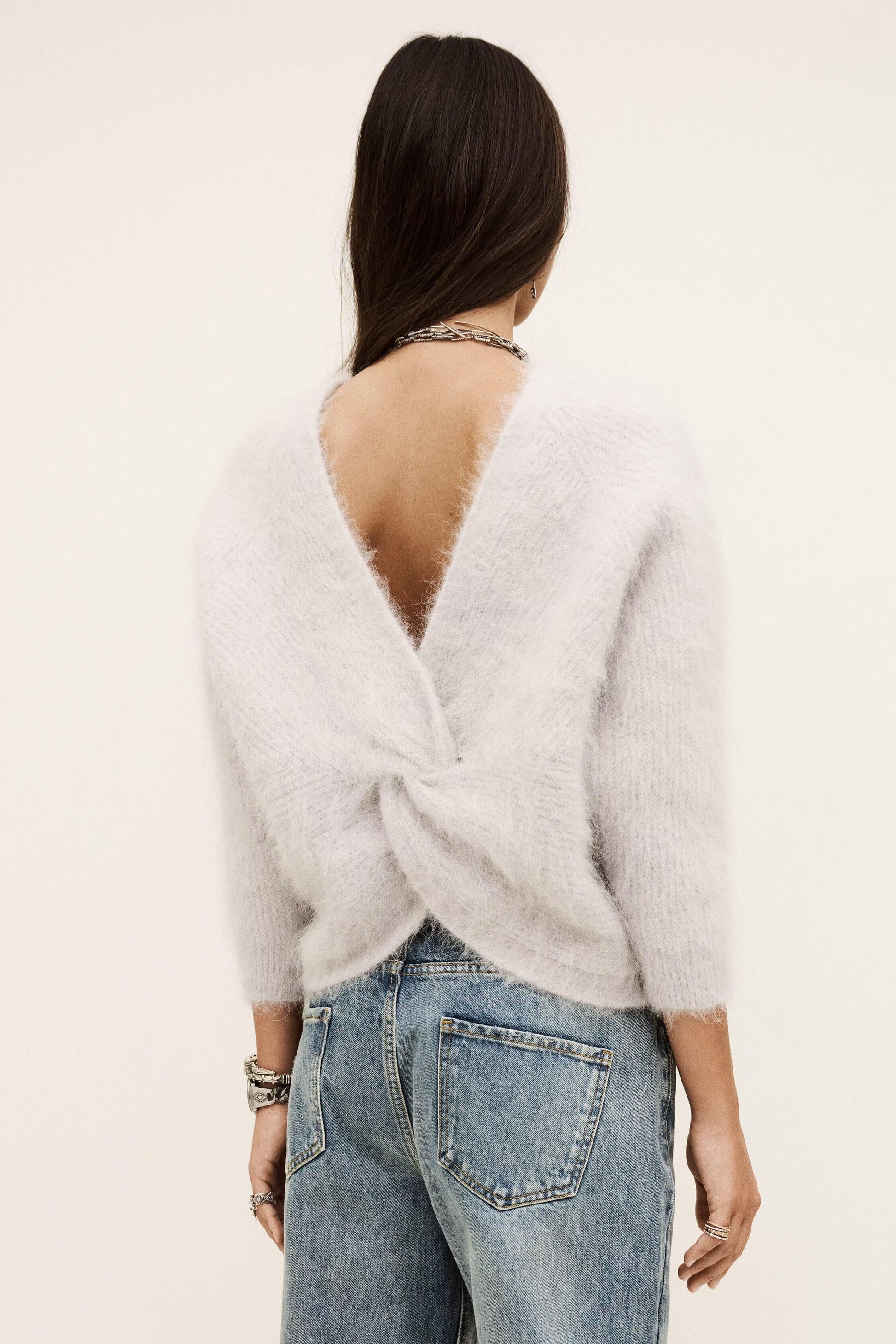 ba&sh Round-Neck Backless Sweater Fill Gray