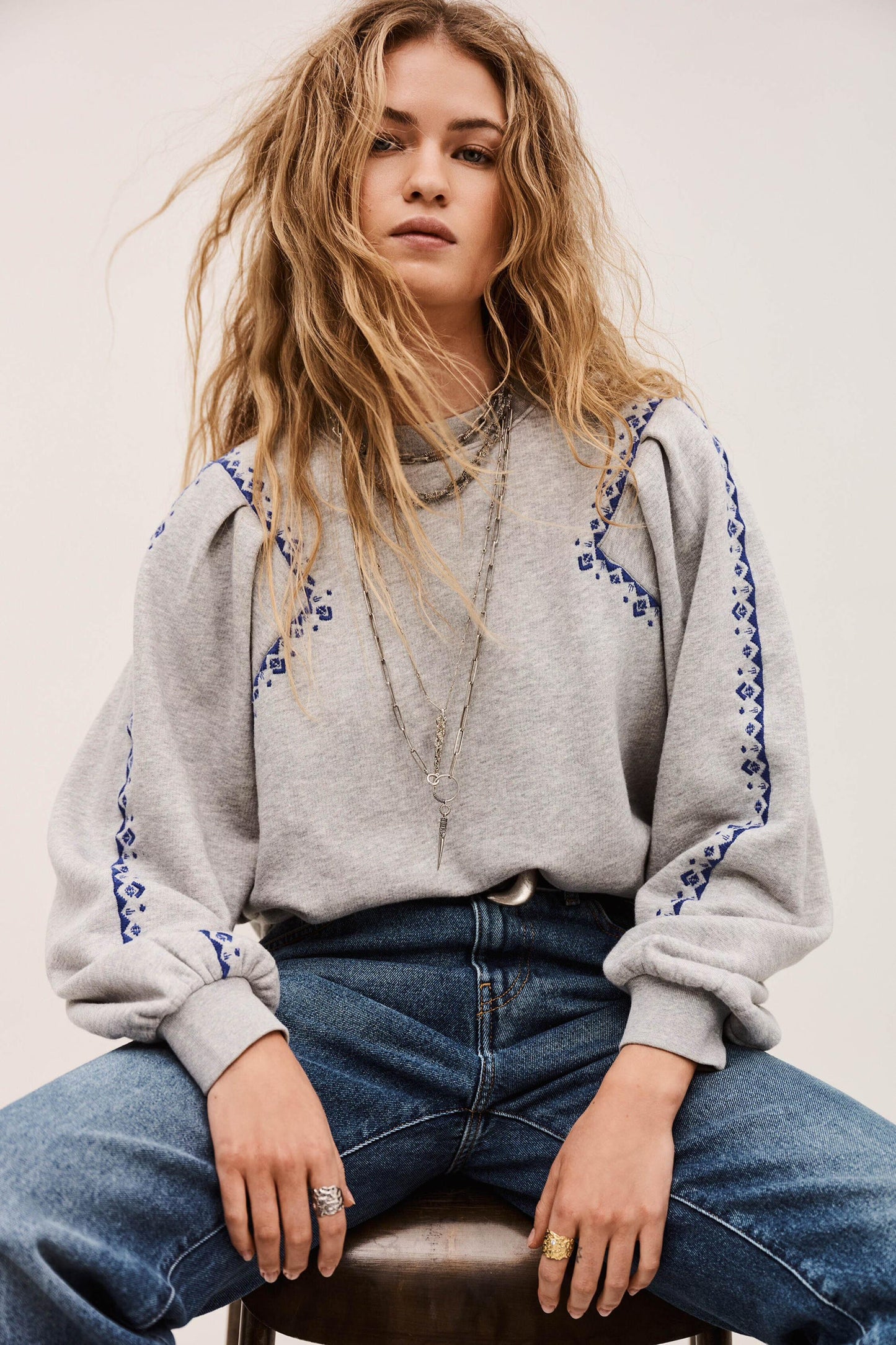 ba&sh Embroidered Sweatshirt Mesta Gray