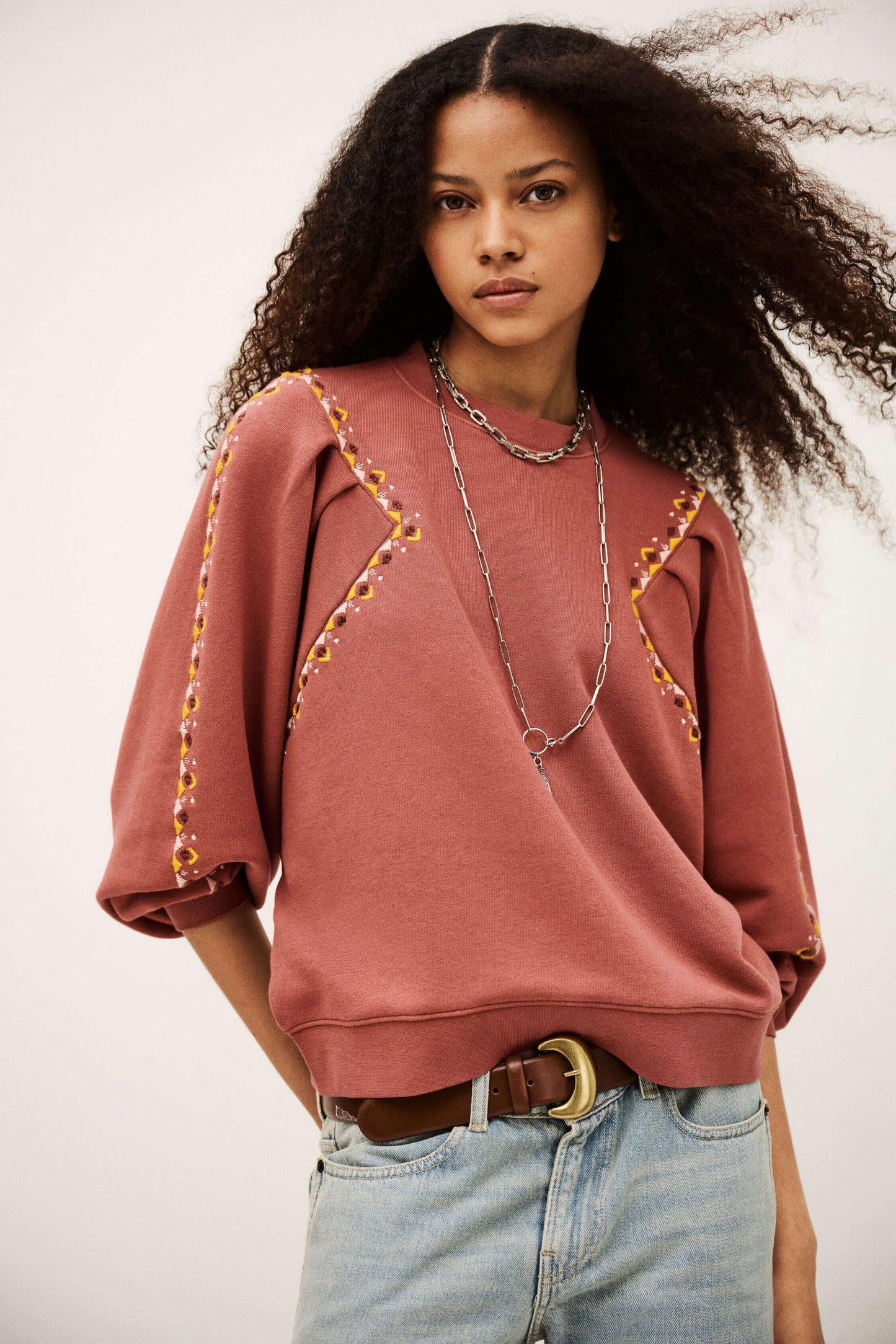 ba&sh Embroidered Sweatshirt Mesta Pink