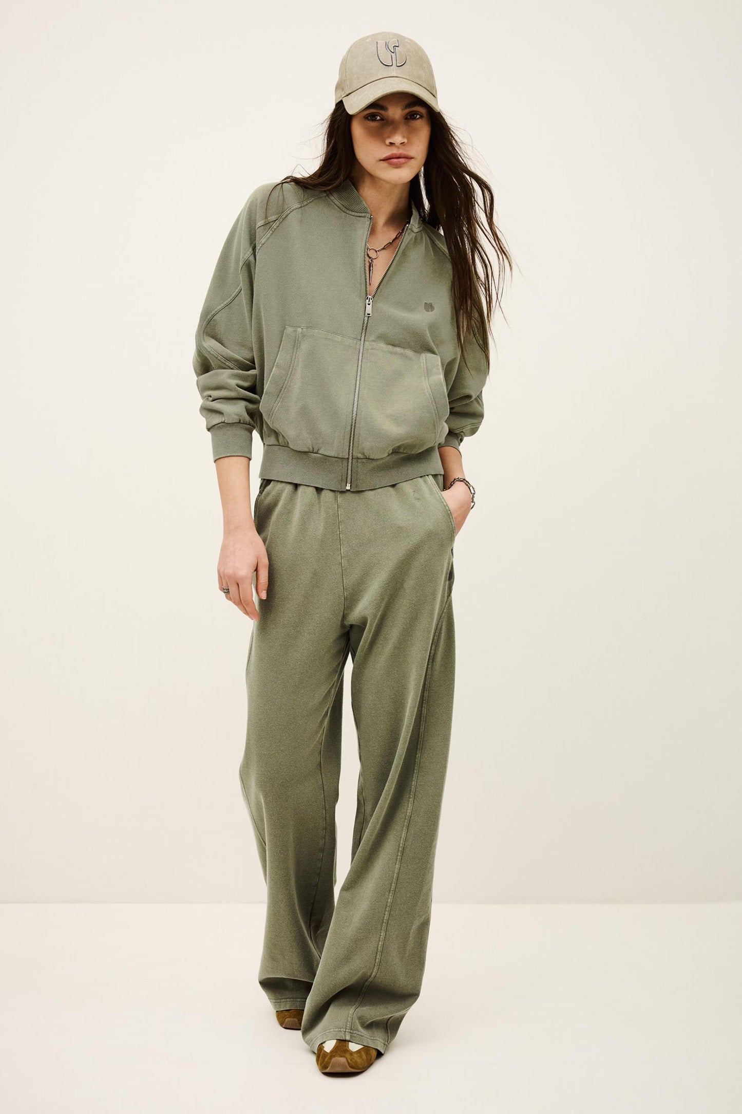 ba&sh Zipped Cotton Sweatshirt Kira Green
