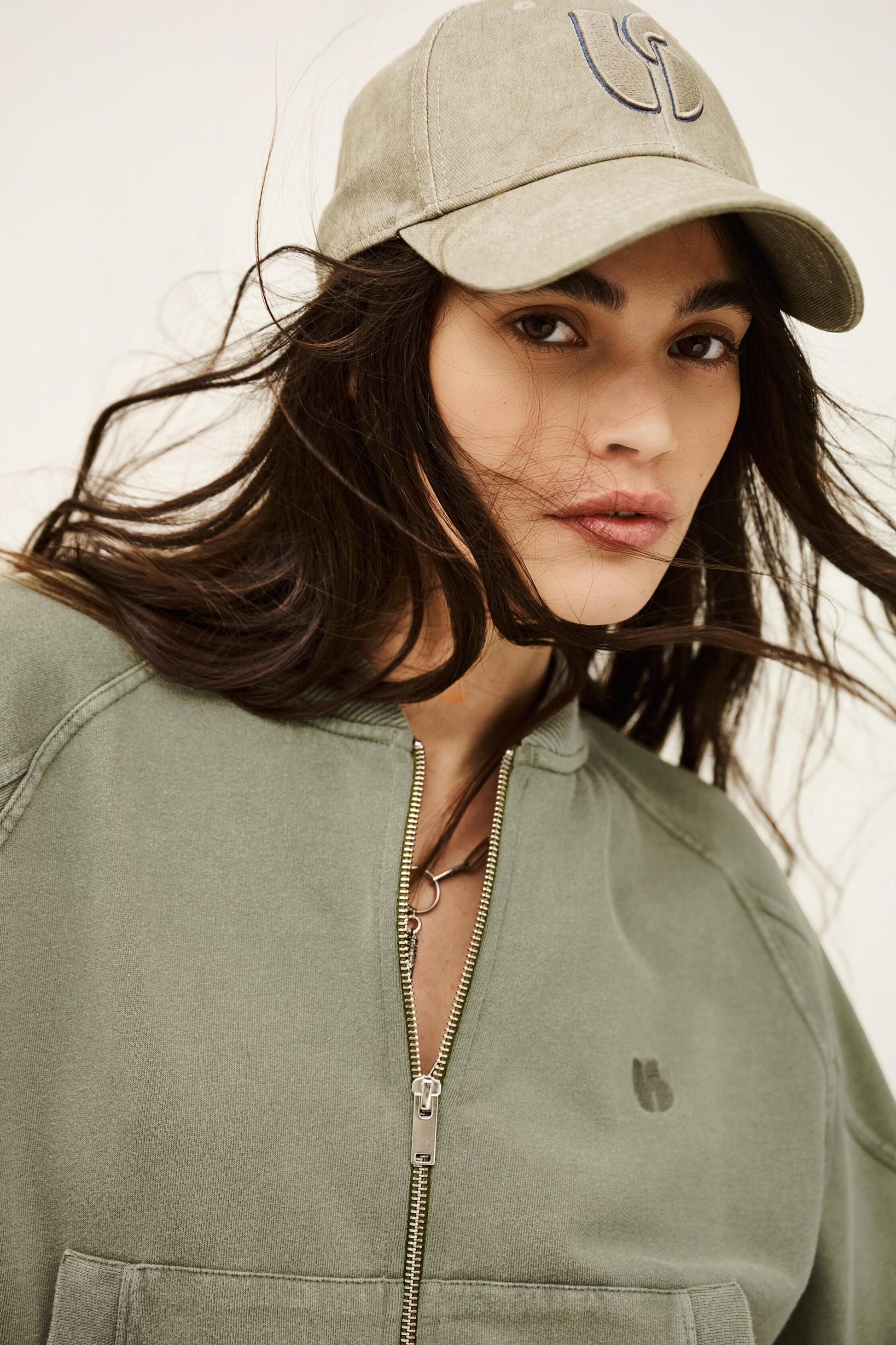 ba&sh Zipped Cotton Sweatshirt Kira Green