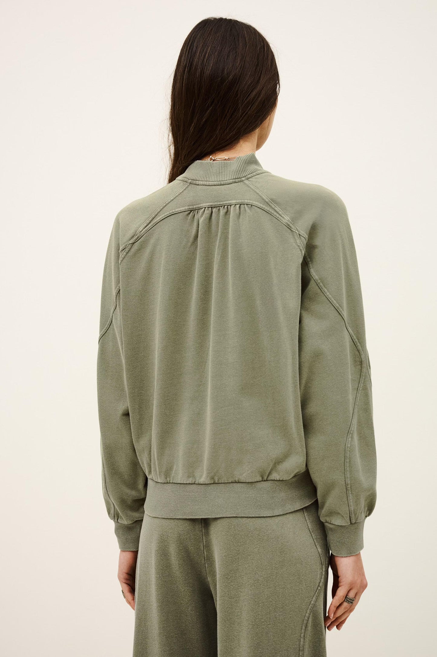 ba&sh Zipped Cotton Sweatshirt Kira Green