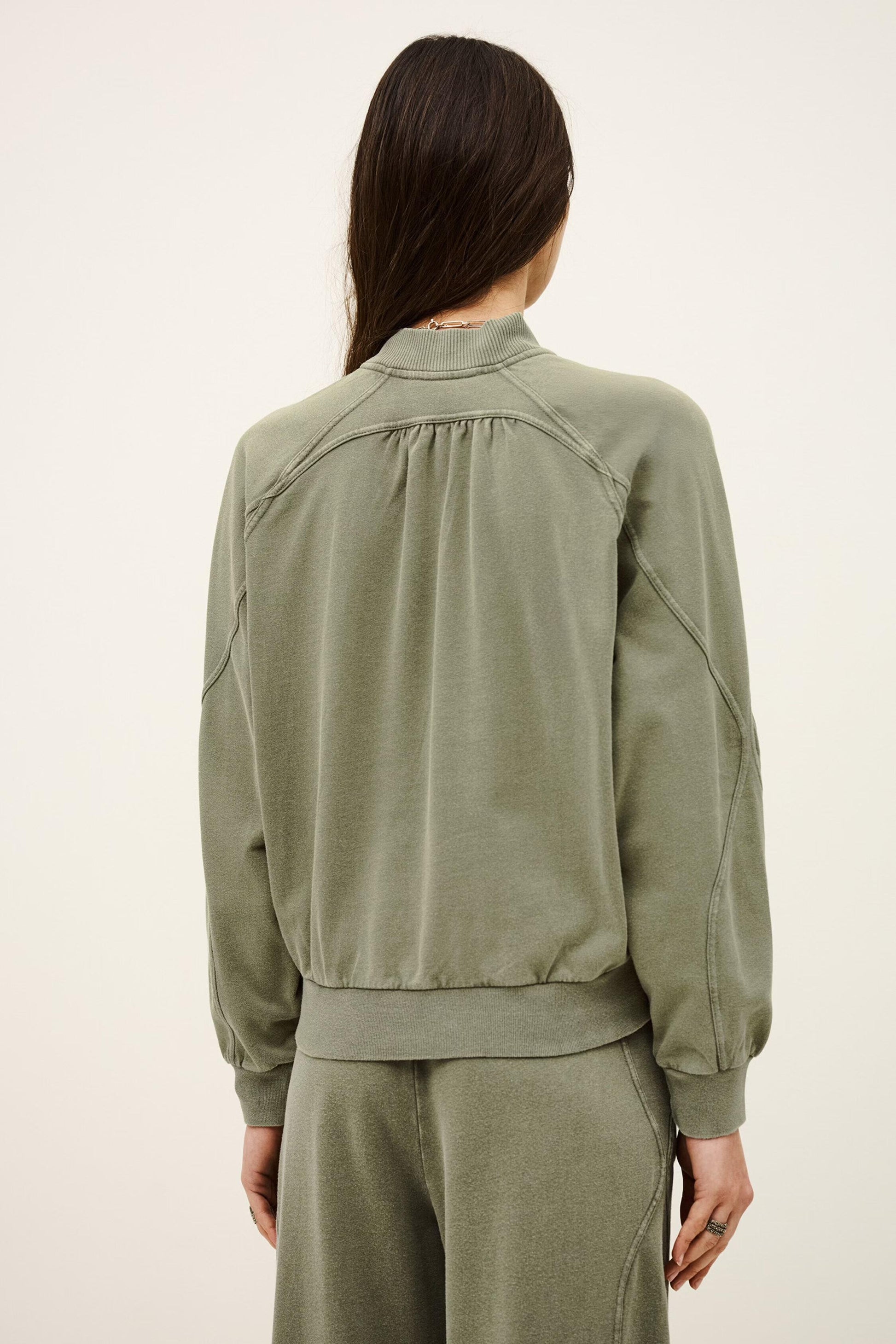 ba&sh Zipped Cotton Sweatshirt Kira Green