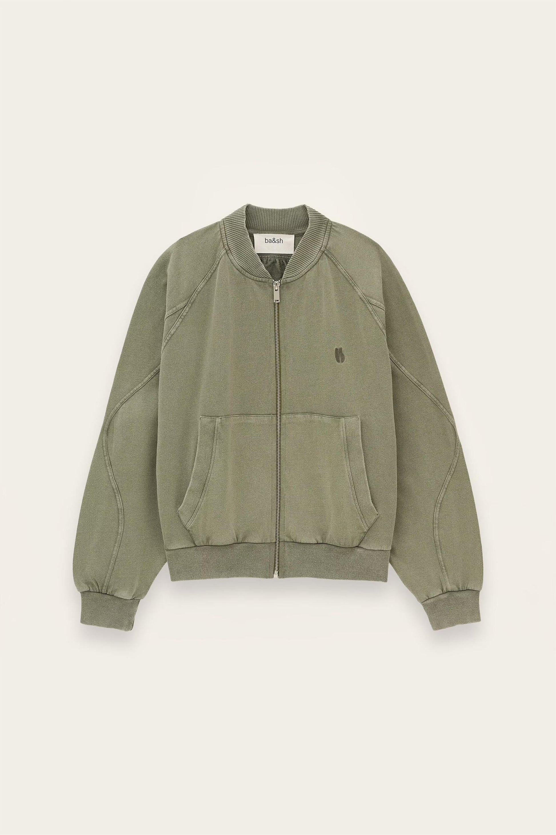 ba&sh Zipped Cotton Sweatshirt Kira Green