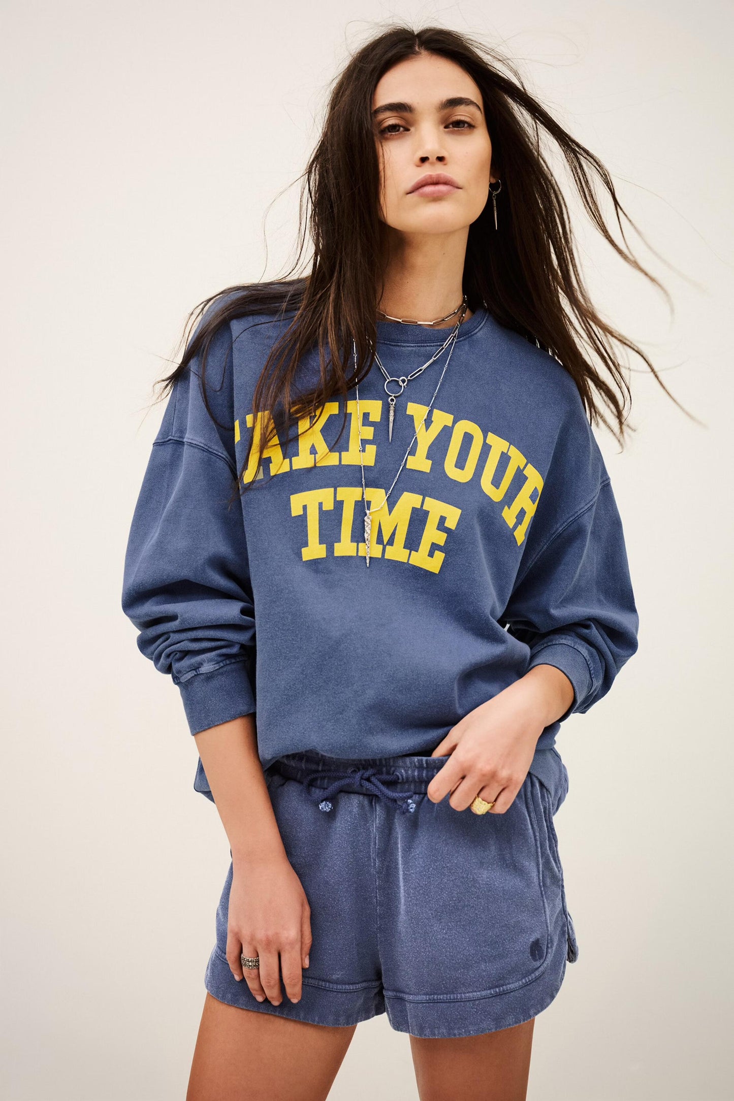 ba&sh Oversize Cotton Sweatshirt Keyra Blue