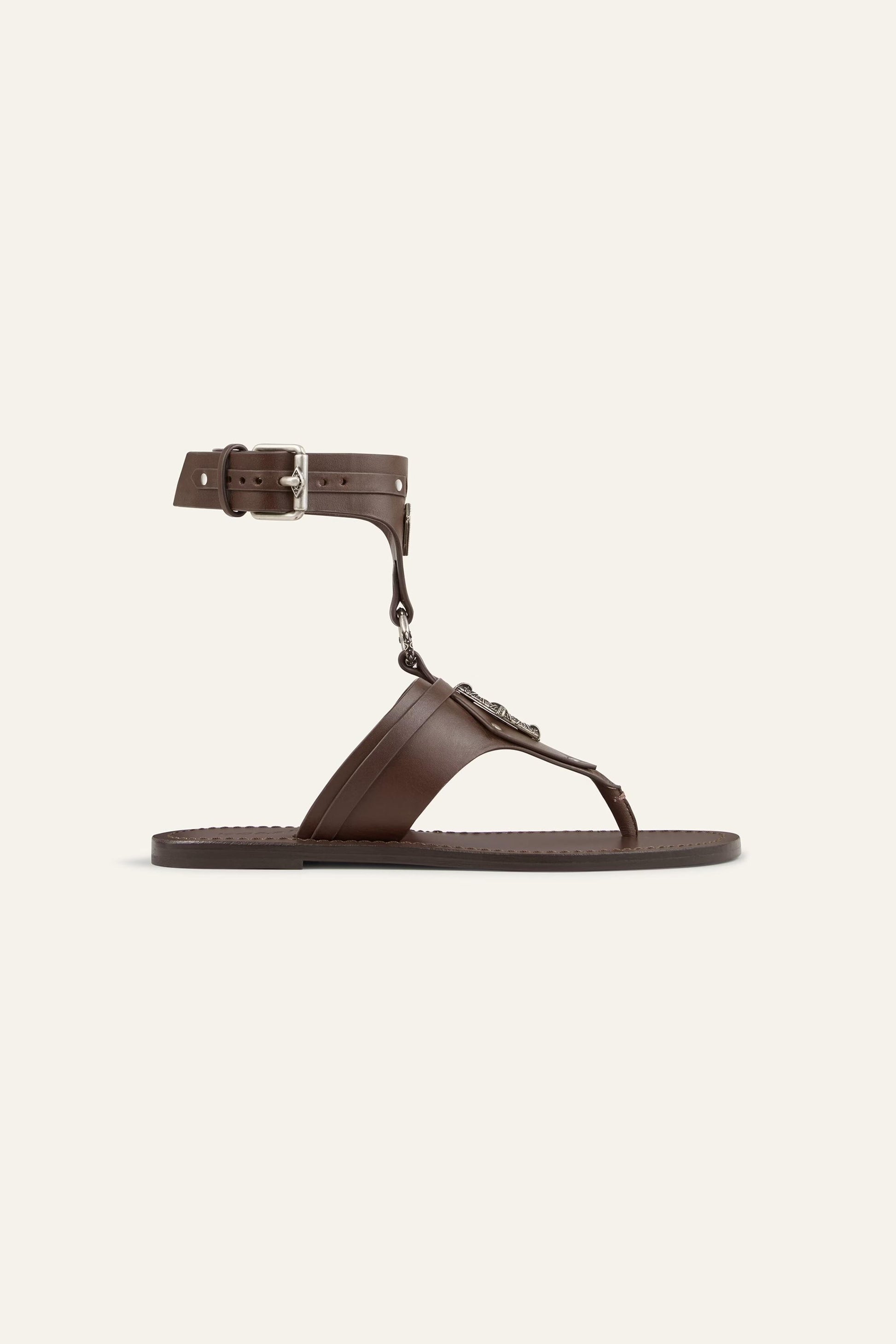 ba&sh Flat Leather Sandals Corfou Brown