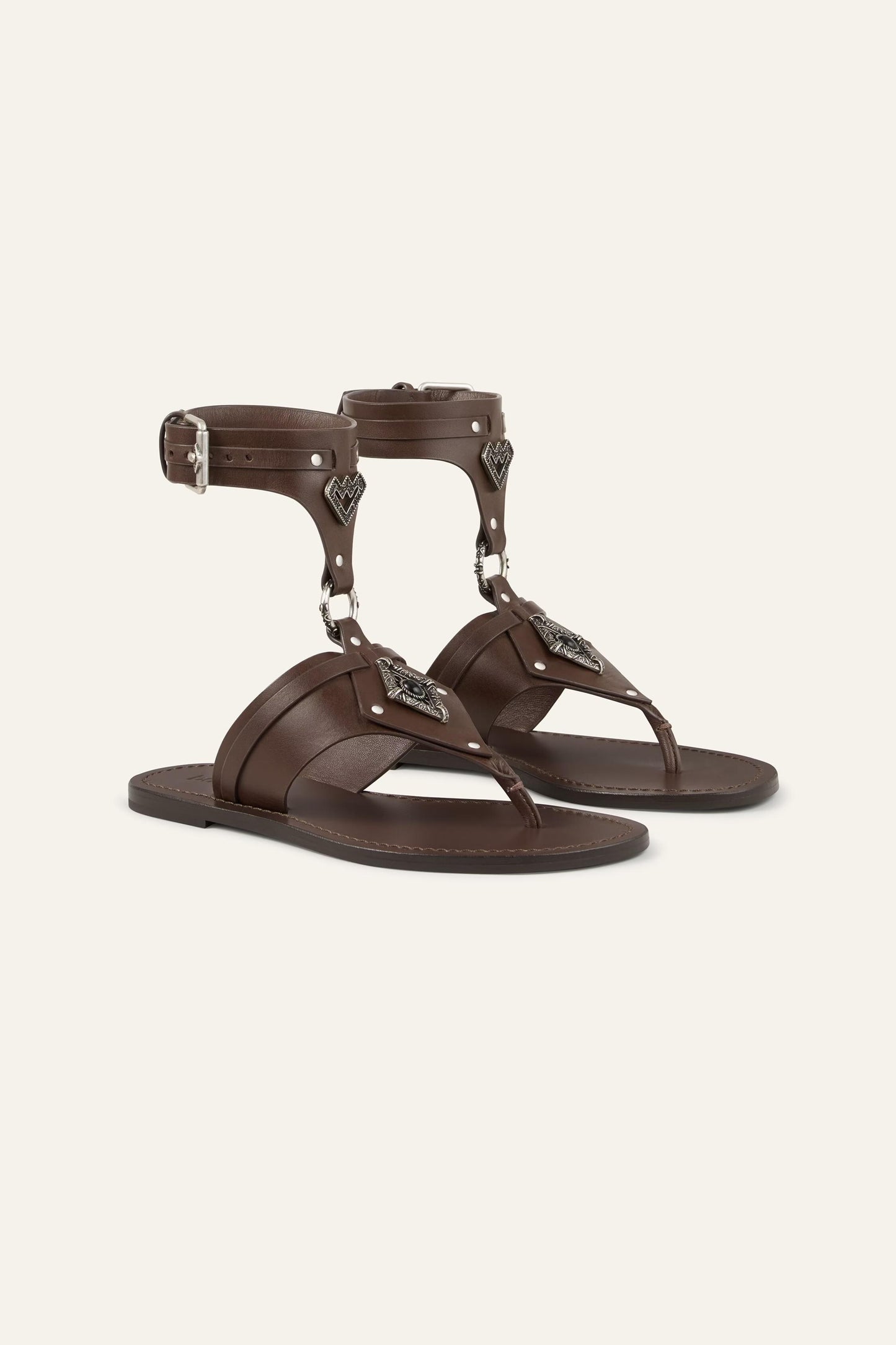 ba&sh Flat Leather Sandals Corfou Brown