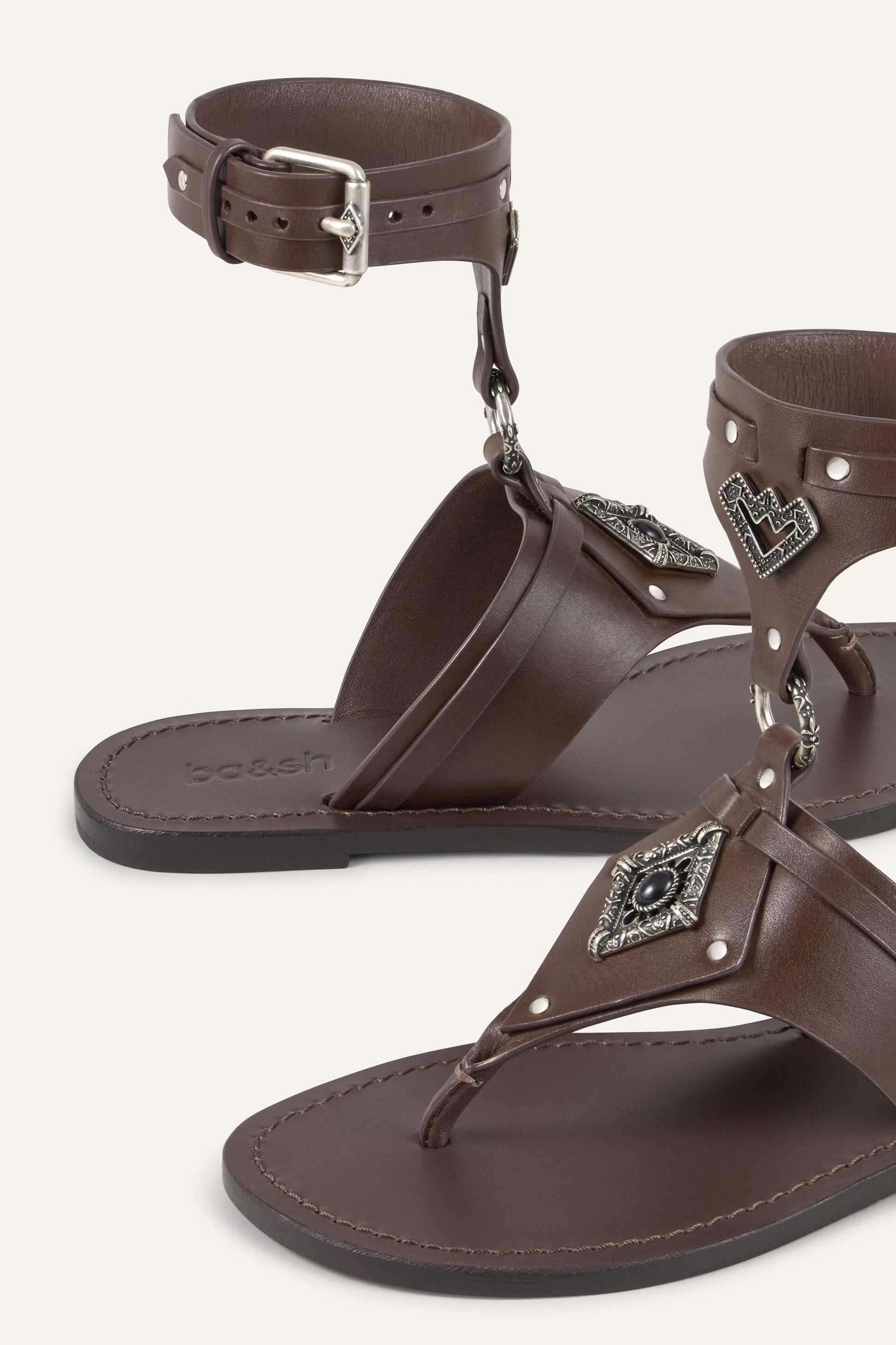 ba&sh Flat Leather Sandals Corfou Brown