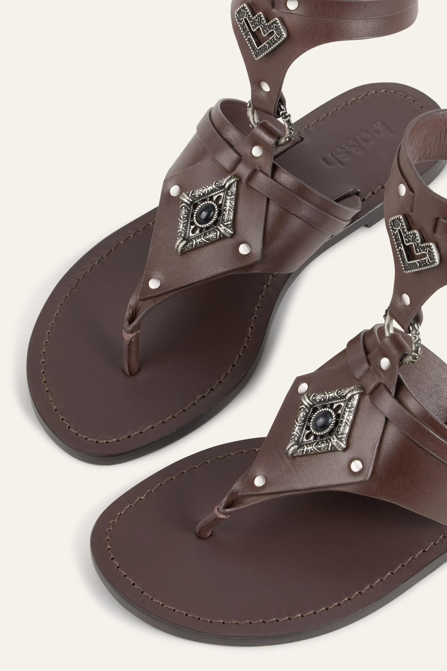 ba&sh Flat Leather Sandals Corfou Brown