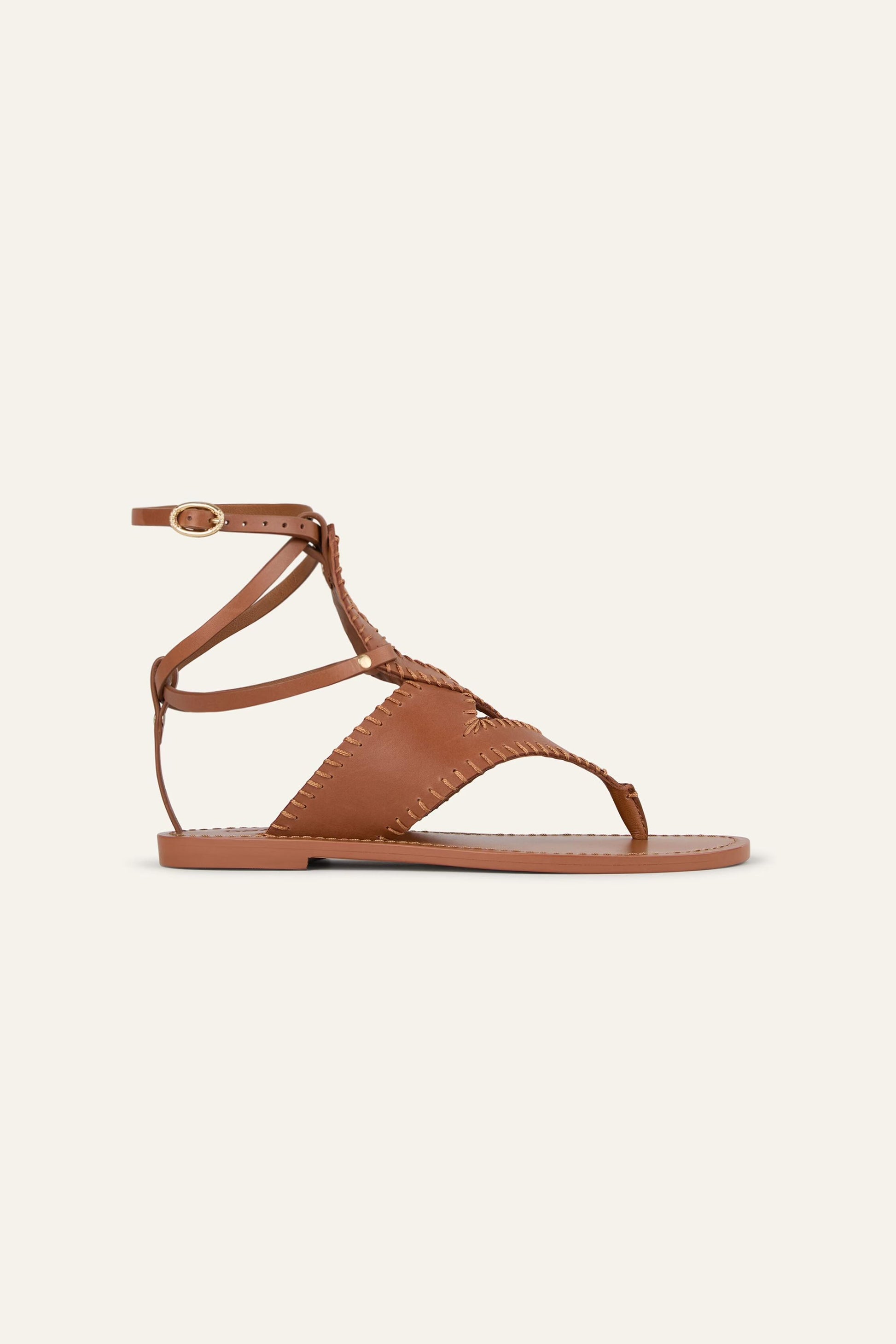 ba&sh Flat Leather Sandals Capri Brown