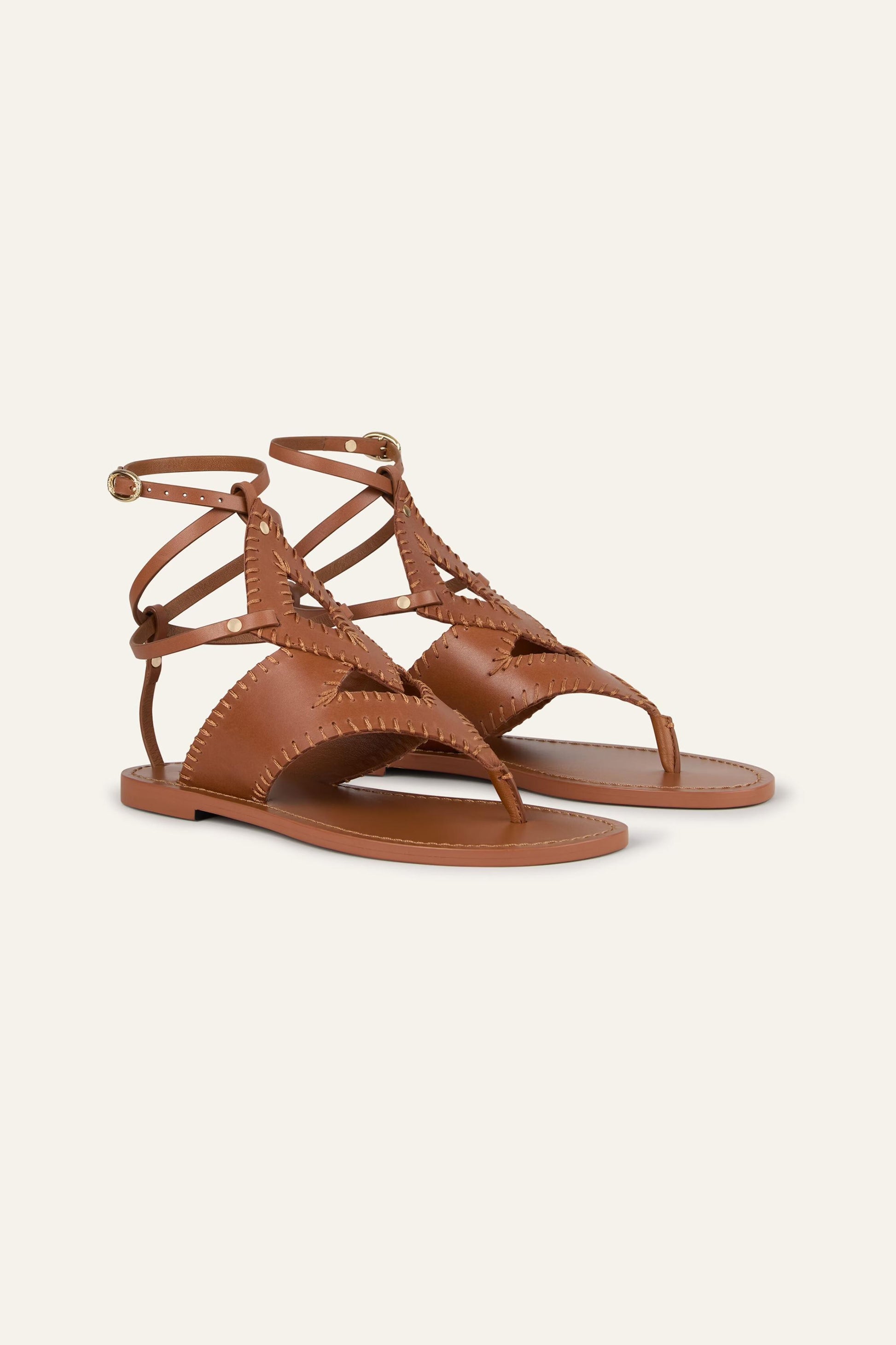 ba&sh Flat Leather Sandals Capri Brown
