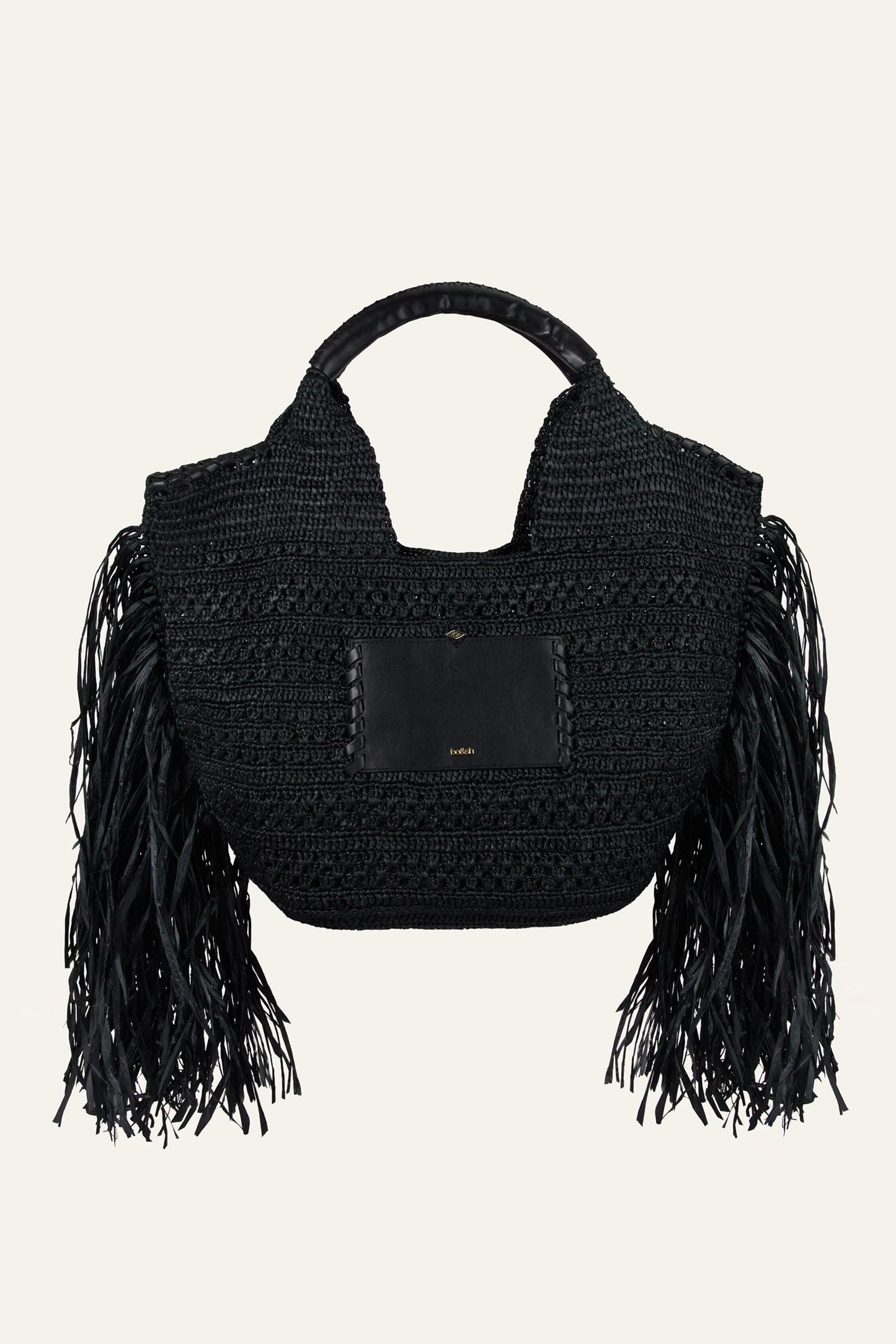 ba&sh Fringed Raffia Straw Bag Ara Black