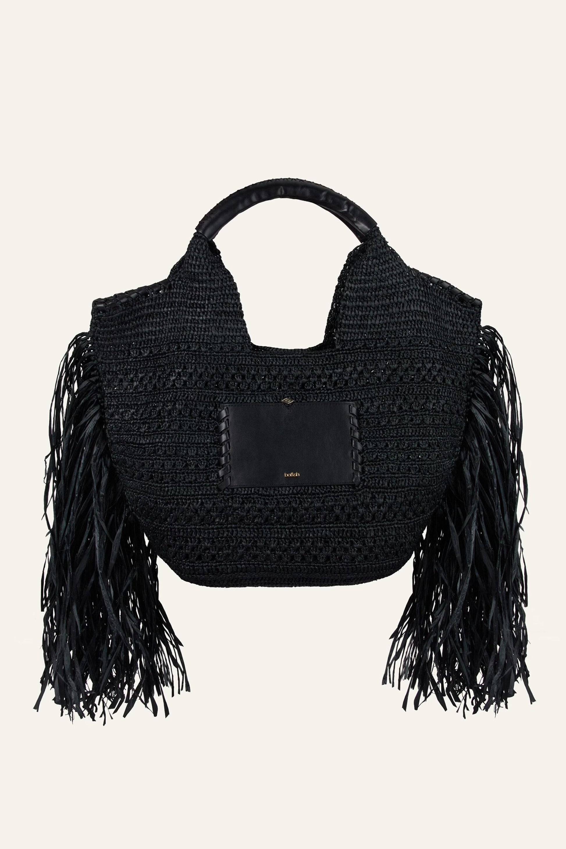 ba&sh Fringed Raffia Straw Bag Ara Black