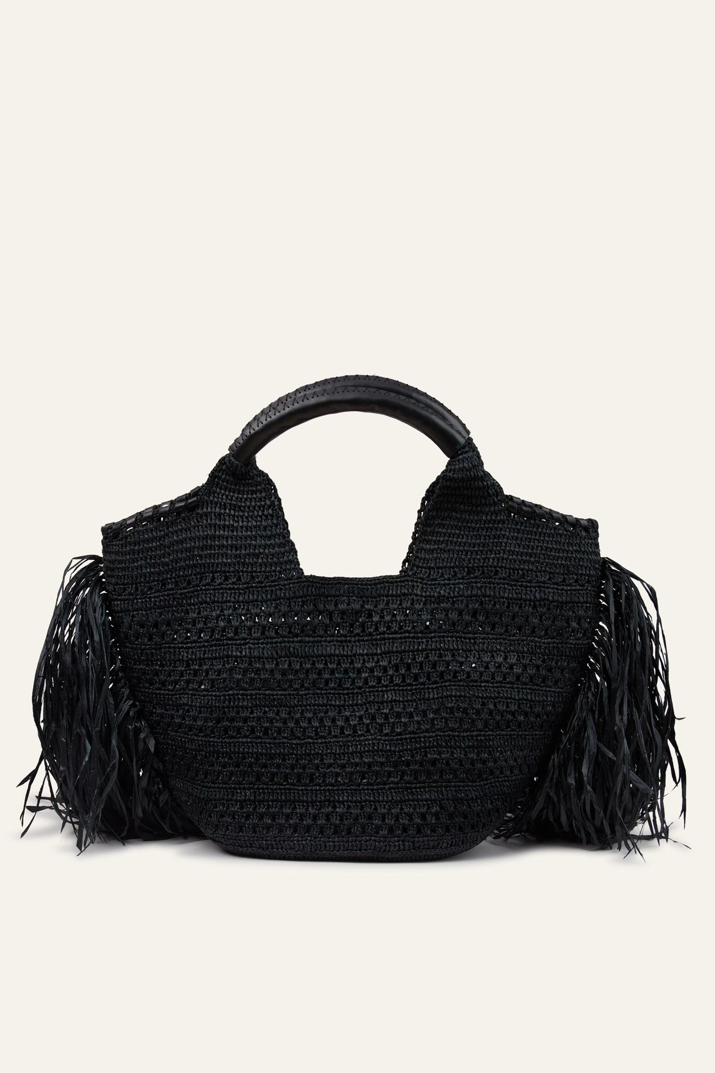ba&sh Fringed Raffia Straw Bag Ara Black