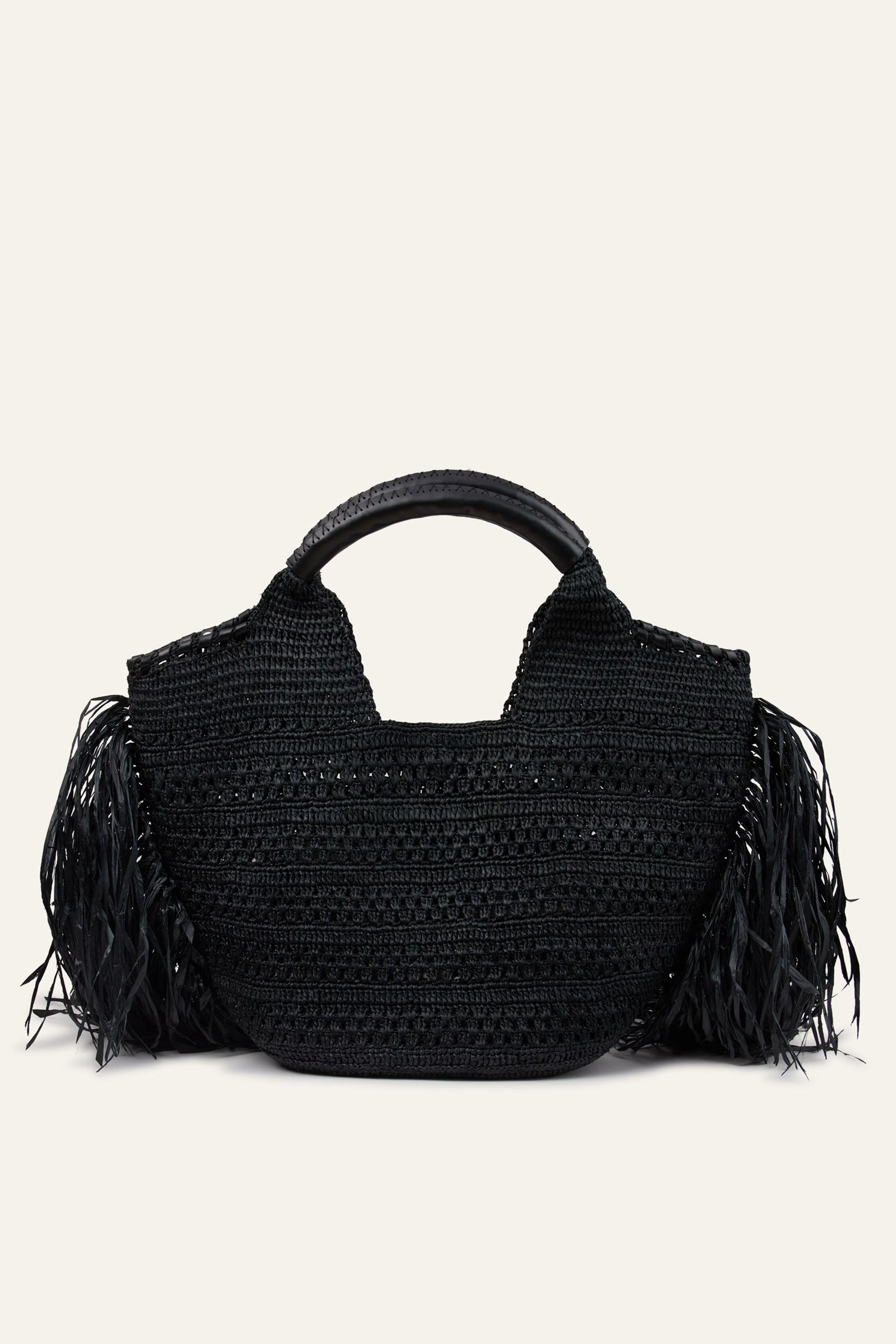 ba&sh Fringed Raffia Straw Bag Ara Black