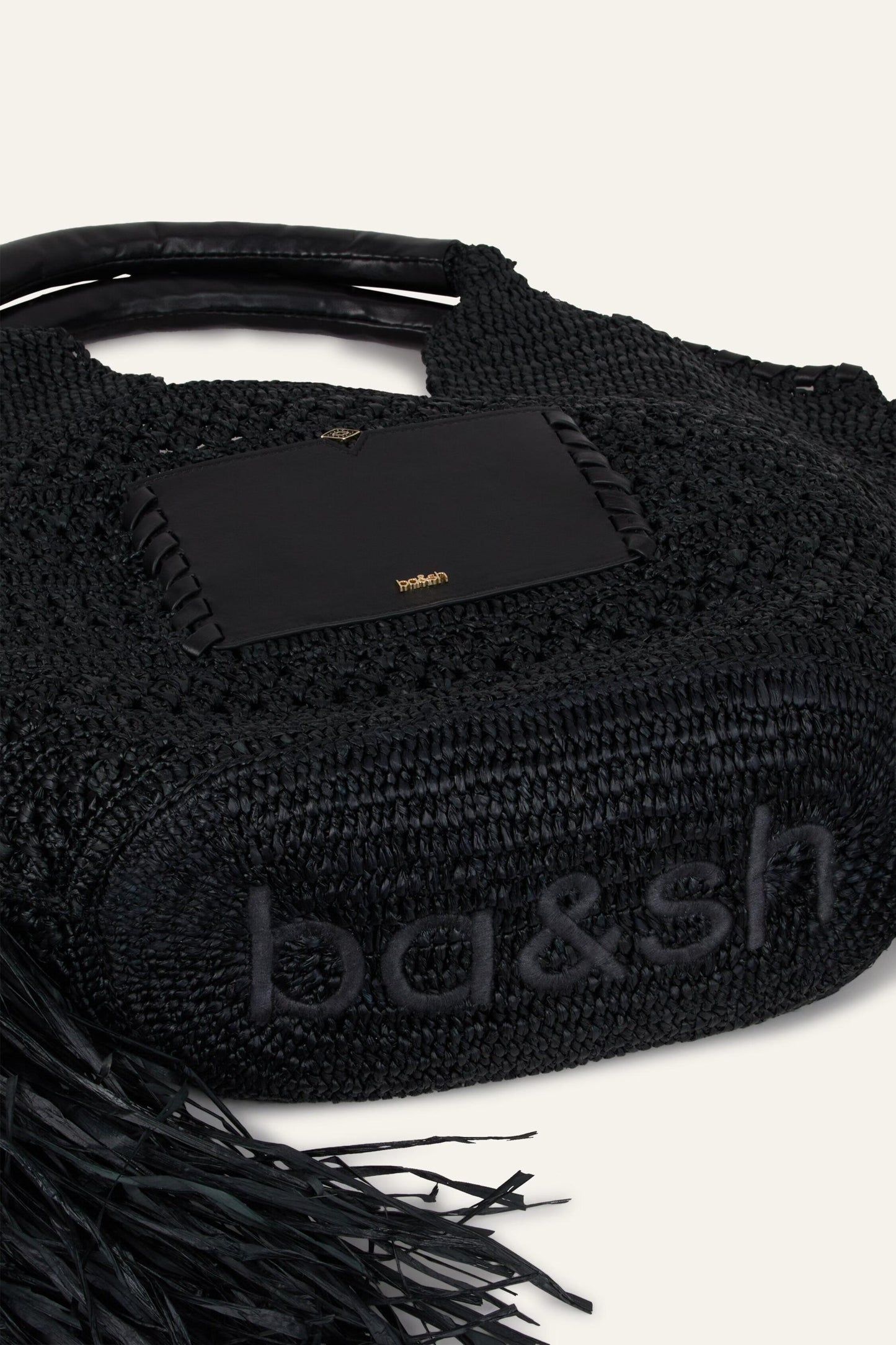 ba&sh Fringed Raffia Straw Bag Ara Black