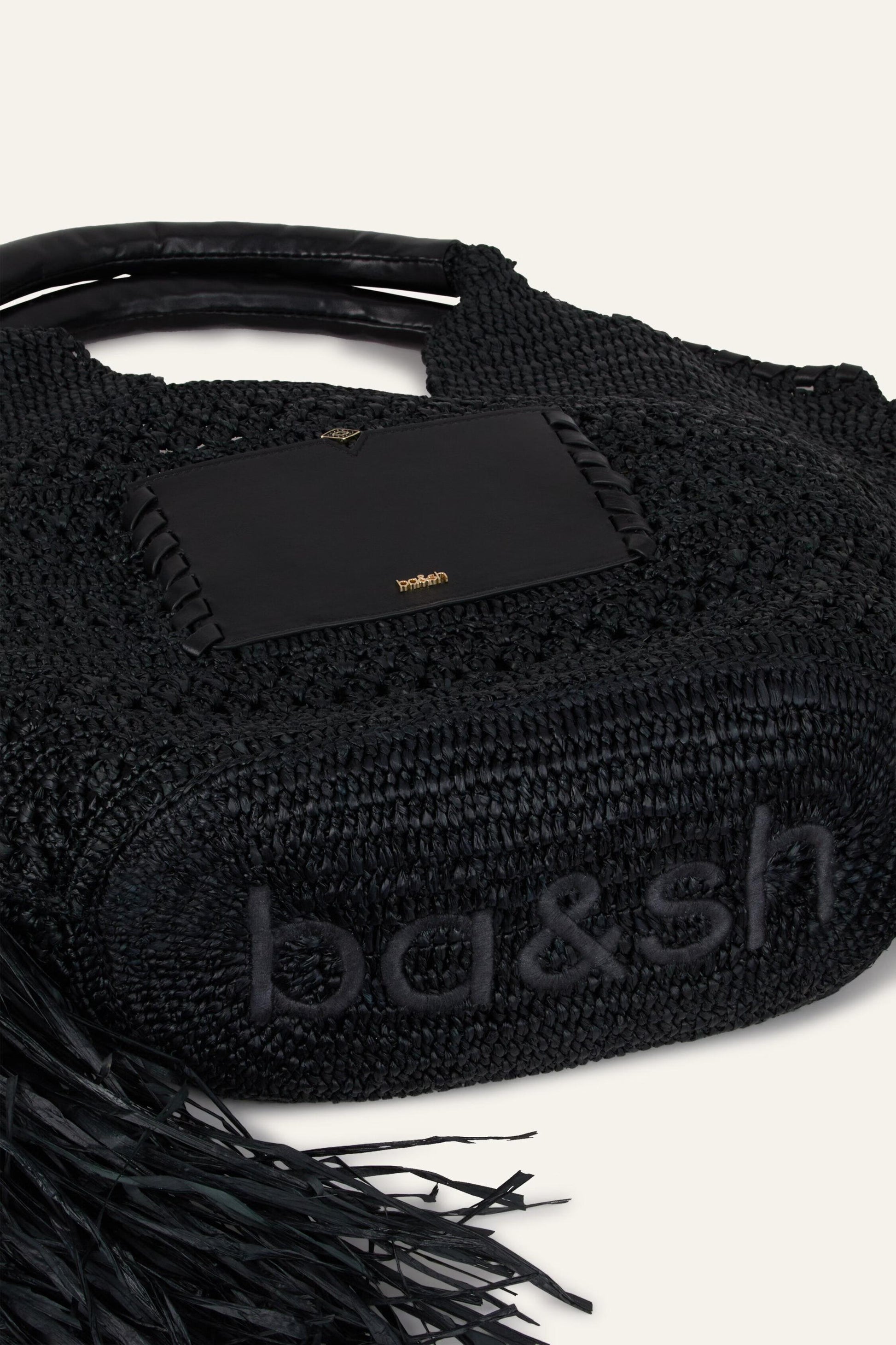 ba&sh Fringed Raffia Straw Bag Ara Black