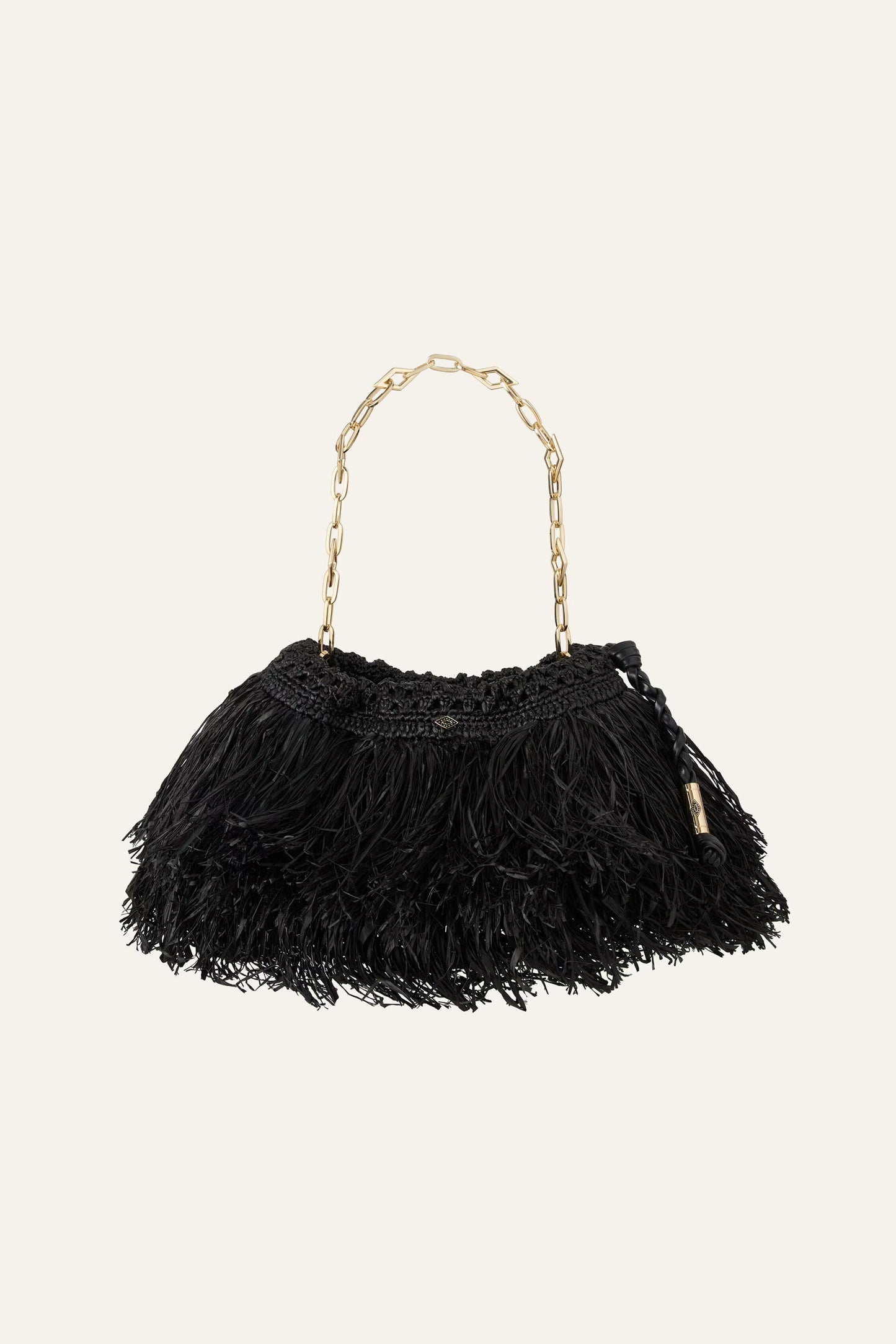 ba&sh Fringed Raffia Clutch June Black