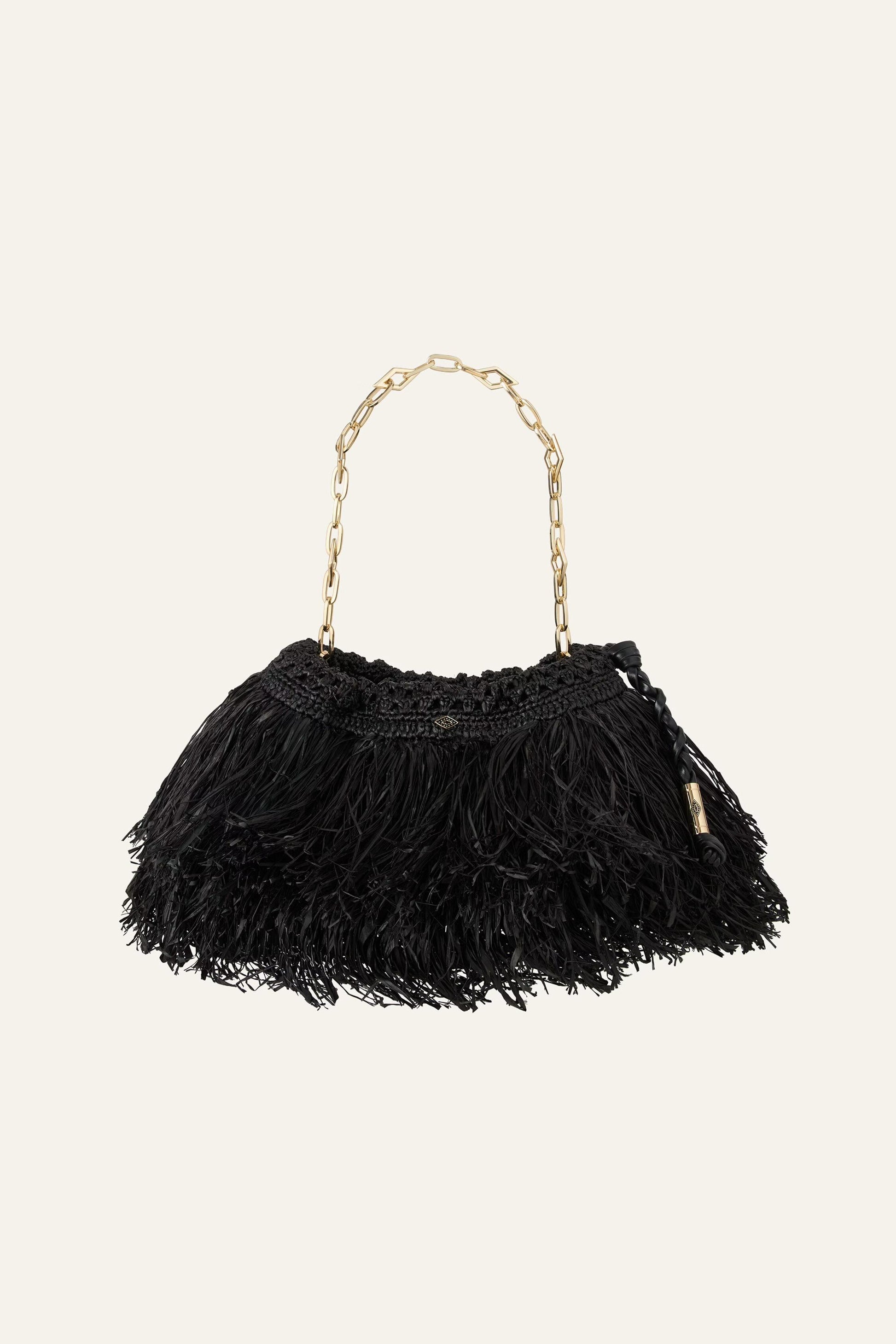 ba&sh Fringed Raffia Clutch June Black