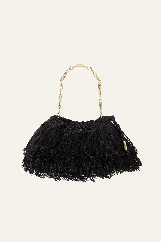 ba&sh Fringed Raffia Clutch June Black
