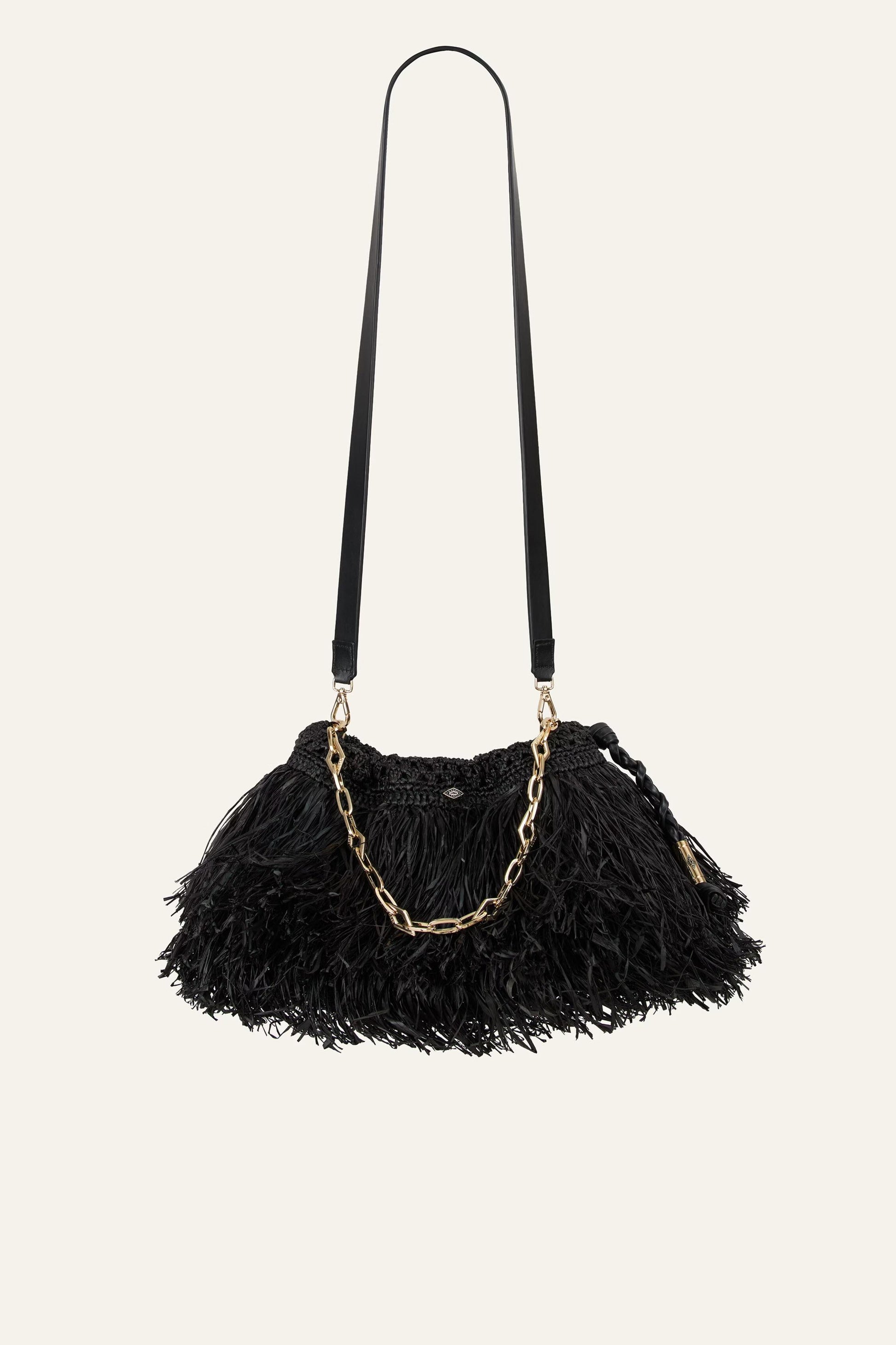 ba&sh Fringed Raffia Clutch June Black
