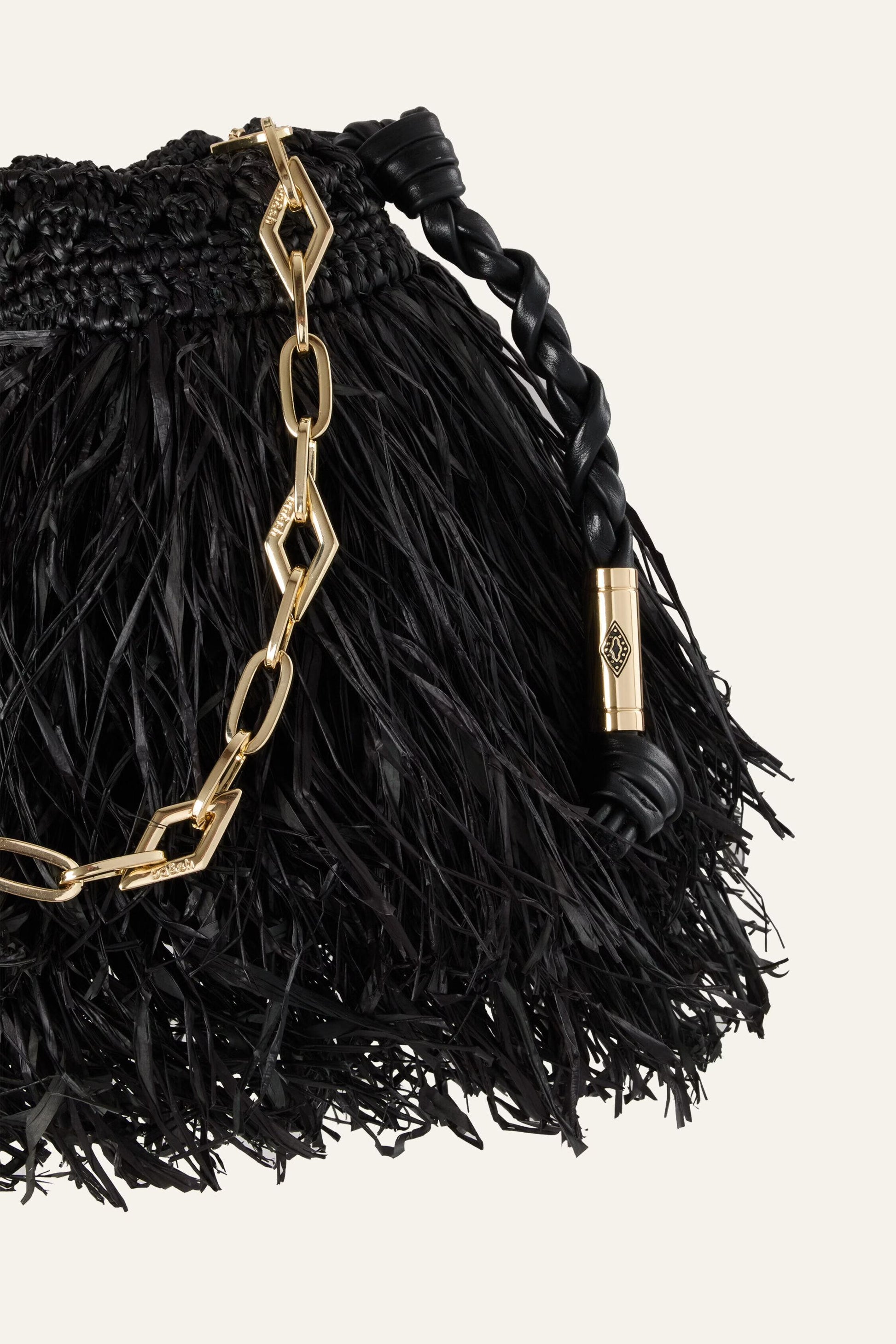 ba&sh Fringed Raffia Clutch June Black