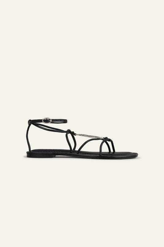 ba&sh Flat Leather Sandals Caya Black