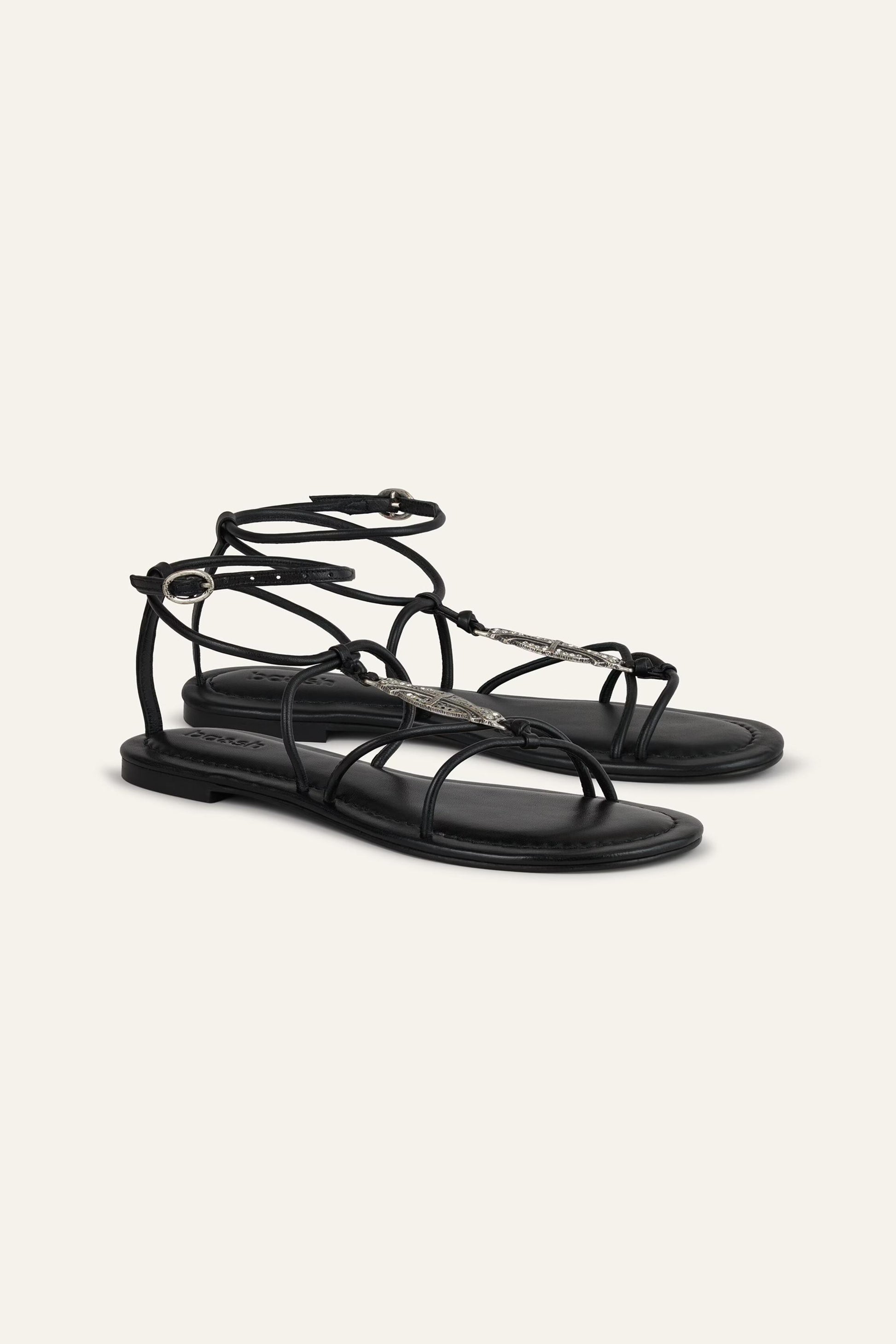 ba&sh Flat Leather Sandals Caya Black