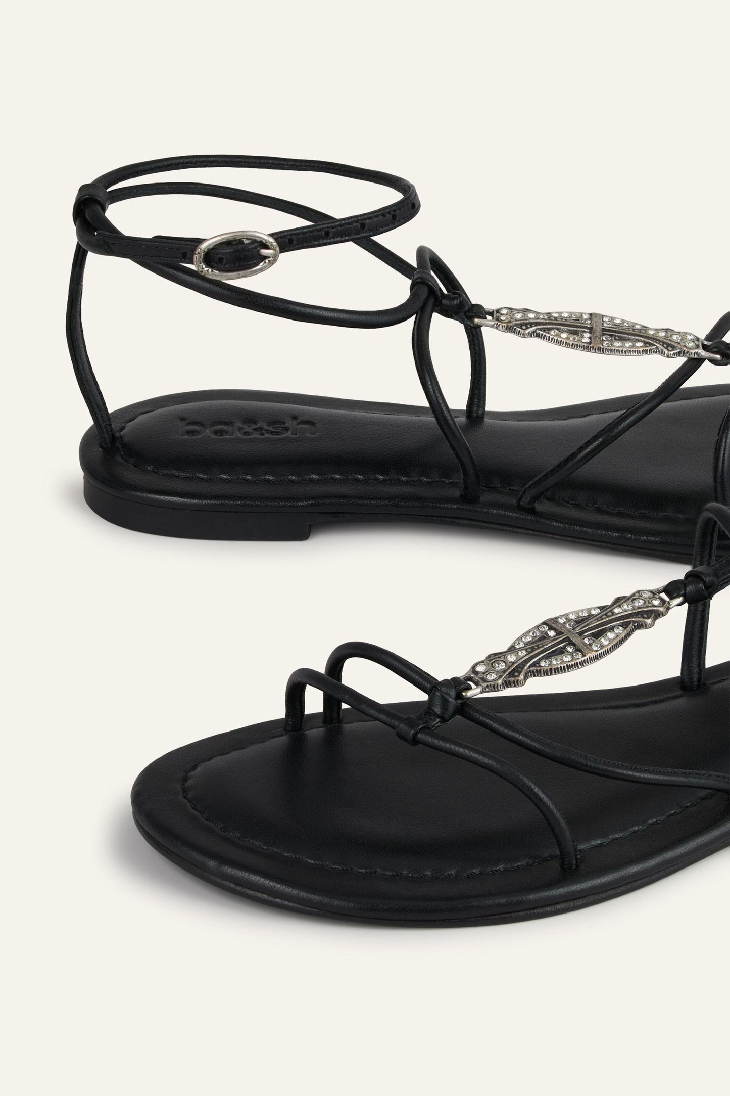 ba&sh Flat Leather Sandals Caya Black