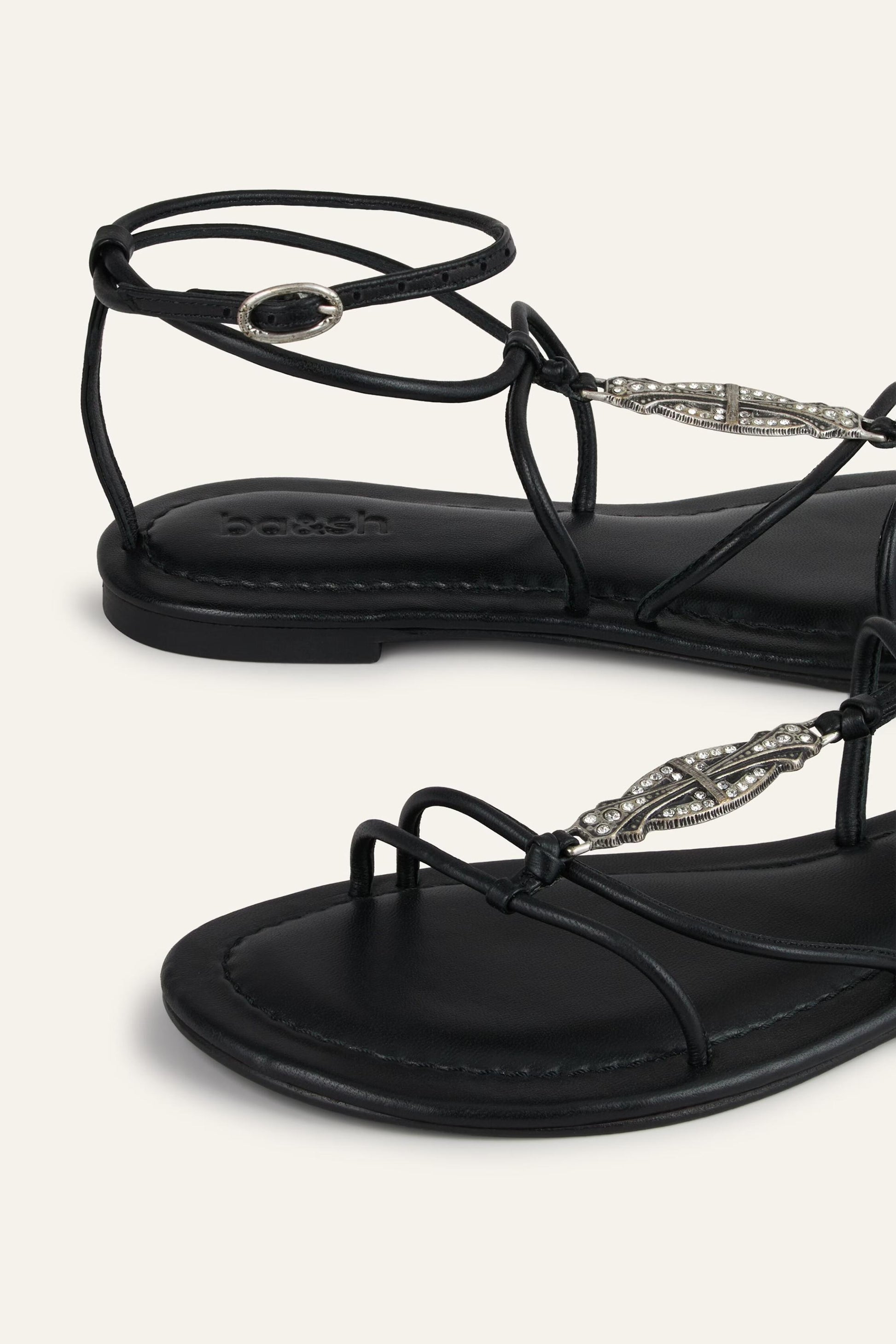 ba&sh Flat Leather Sandals Caya Black